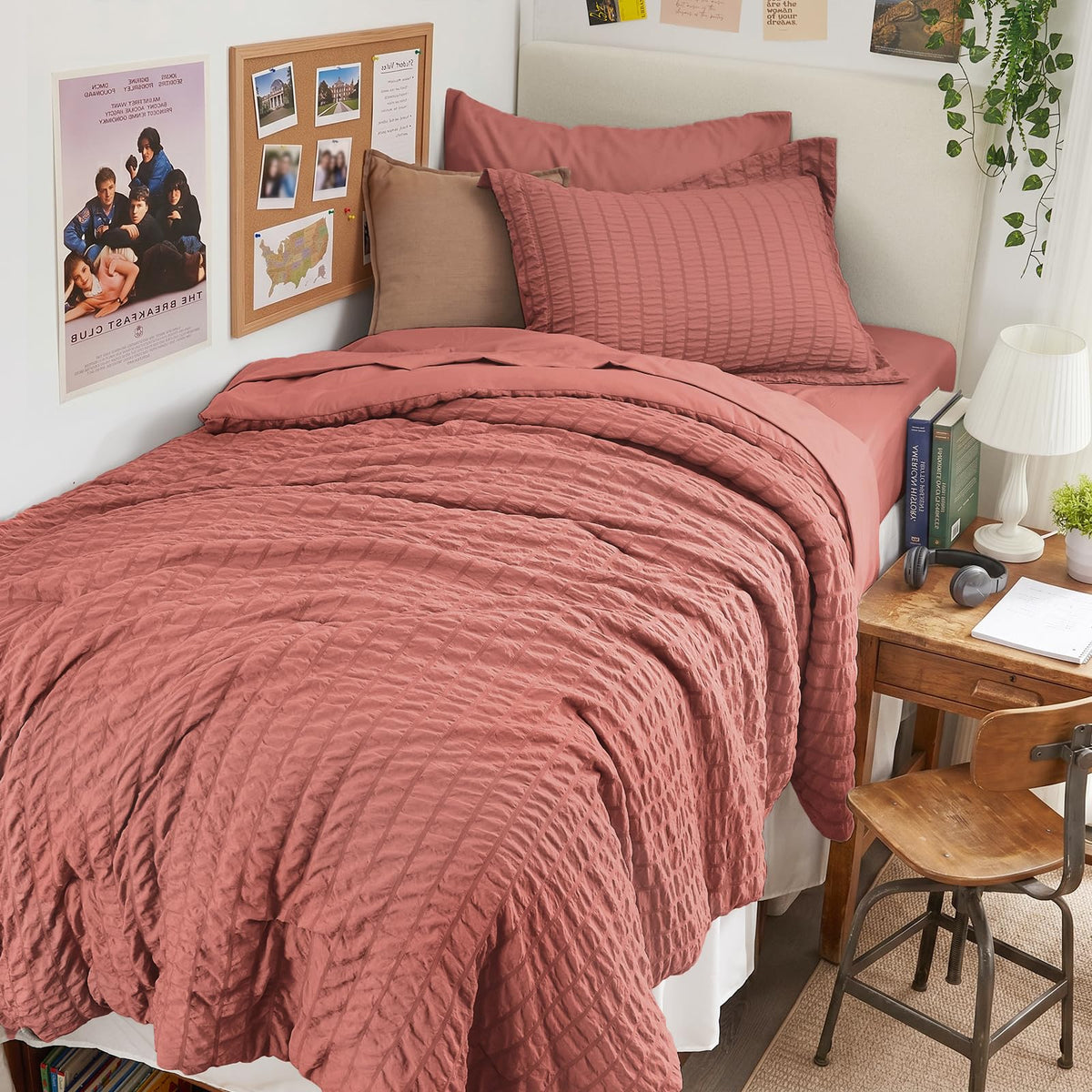 HYMOKEGE Comforter Set Seersucker 7 Pieces, All Season Luxury Bed in a Bag for Bedroom, Bedding Set with Comforters, Sheets, Pillowcases & Shams