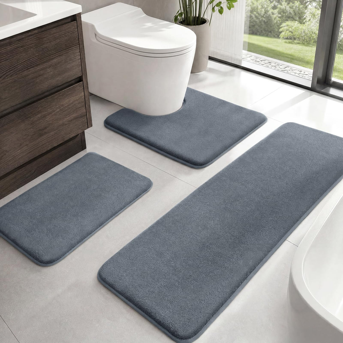 HUXMEYSON 3-Piece Soft Absorbent Non-Slip Bathroom Rug Set