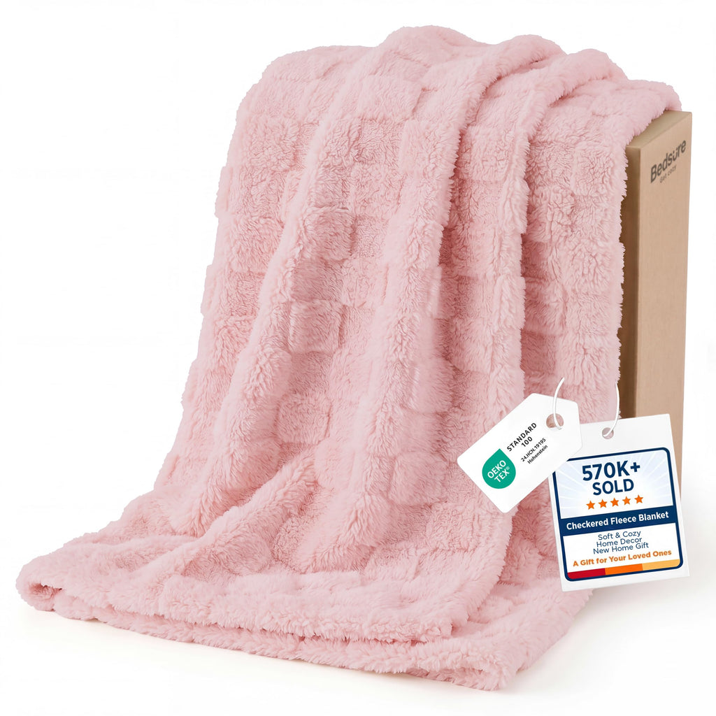 Bedsure GentleSoft Throw Blanket Checkered Fleece Blankets
