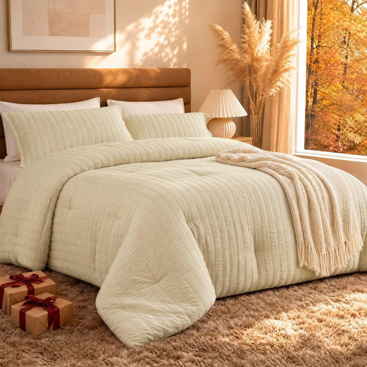 Quataly 3-Piece Seersucker Comforter Set with Pillowcases