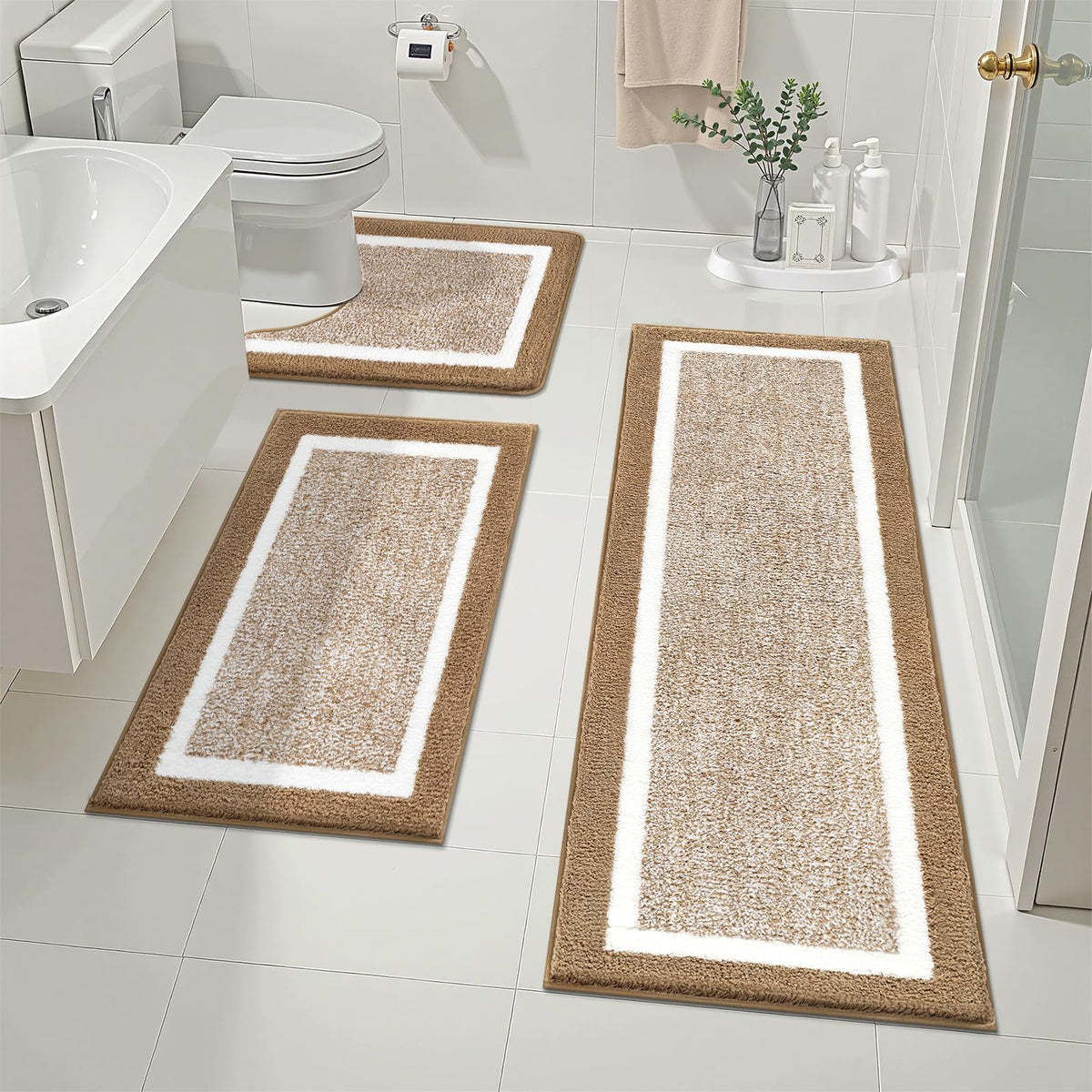 Pauwer Non-Slip Washable Bathroom Rug and Bath Mat Set