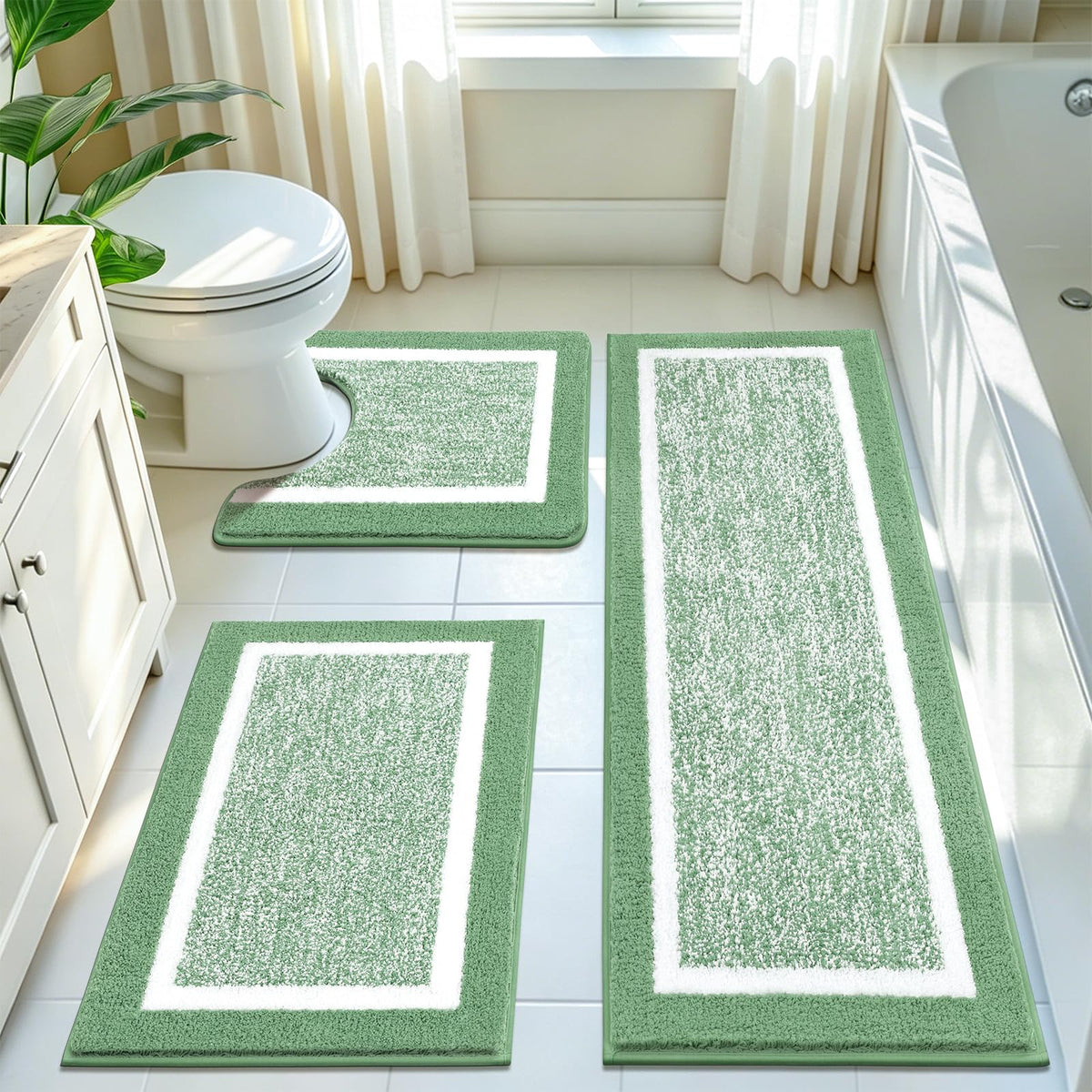 Pauwer Non-Slip Washable Bathroom Rug and Bath Mat Set