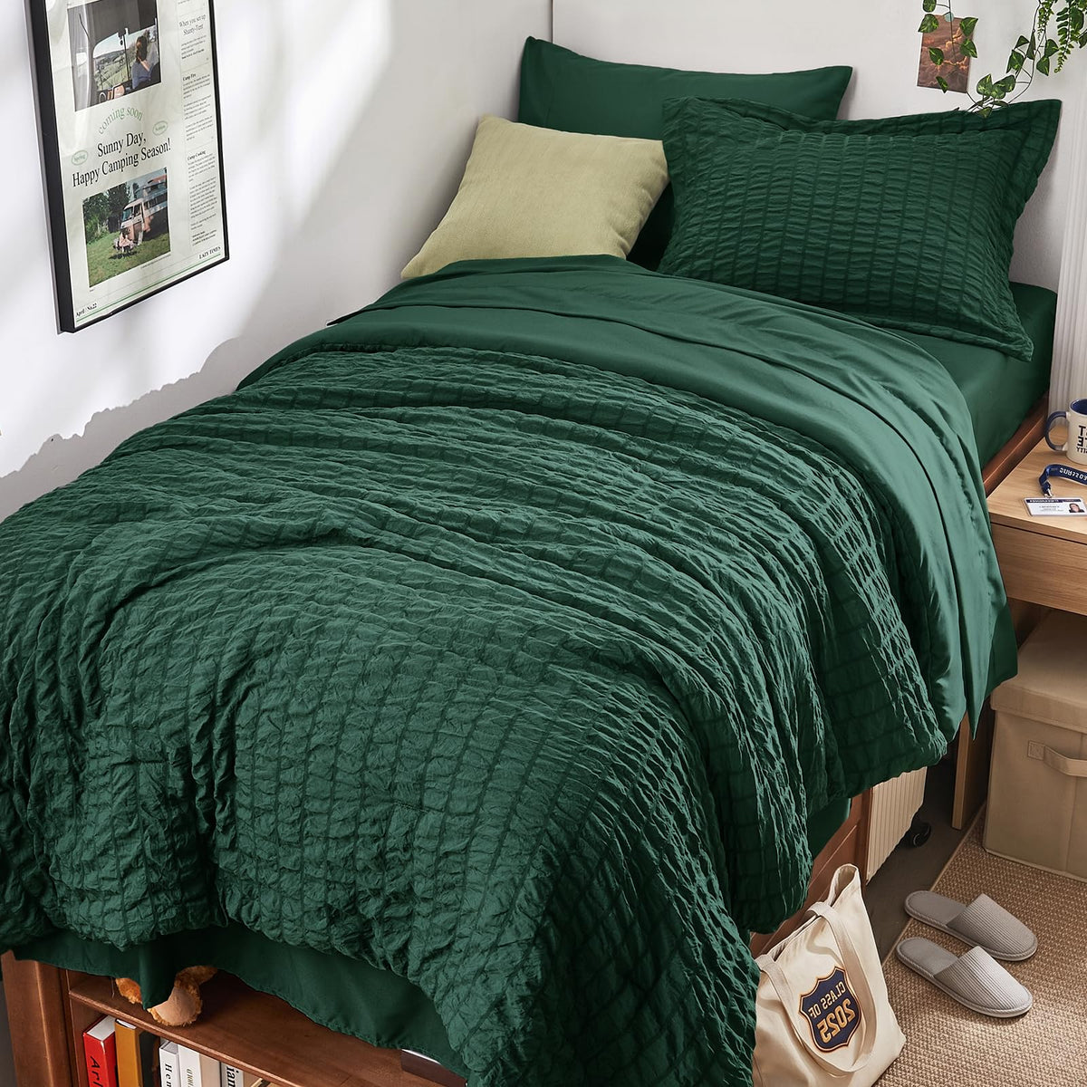 HYMOKEGE Comforter Set Seersucker 7 Pieces, All Season Luxury Bed in a Bag for Bedroom, Bedding Set with Comforters, Sheets, Pillowcases & Shams