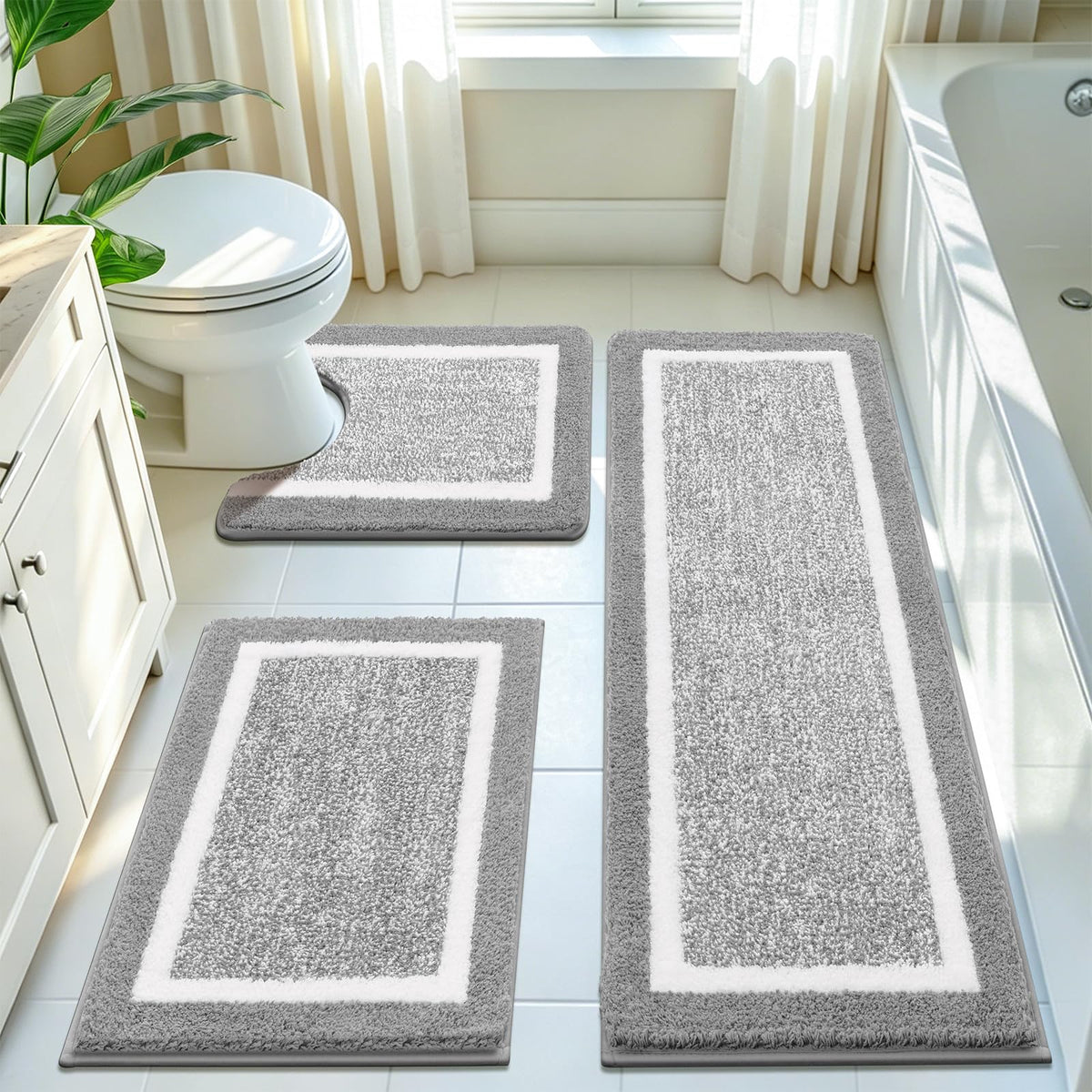 Pauwer Non-Slip Washable Bathroom Rug and Bath Mat Set