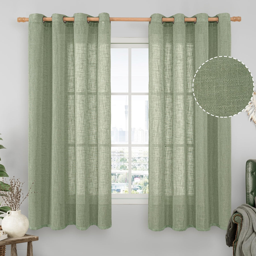 LAMIT Natural Faux Linen Curtains for Bedroom, Bronze Grommet Light Filtering Burlap Drapes, Set of 2 Panels