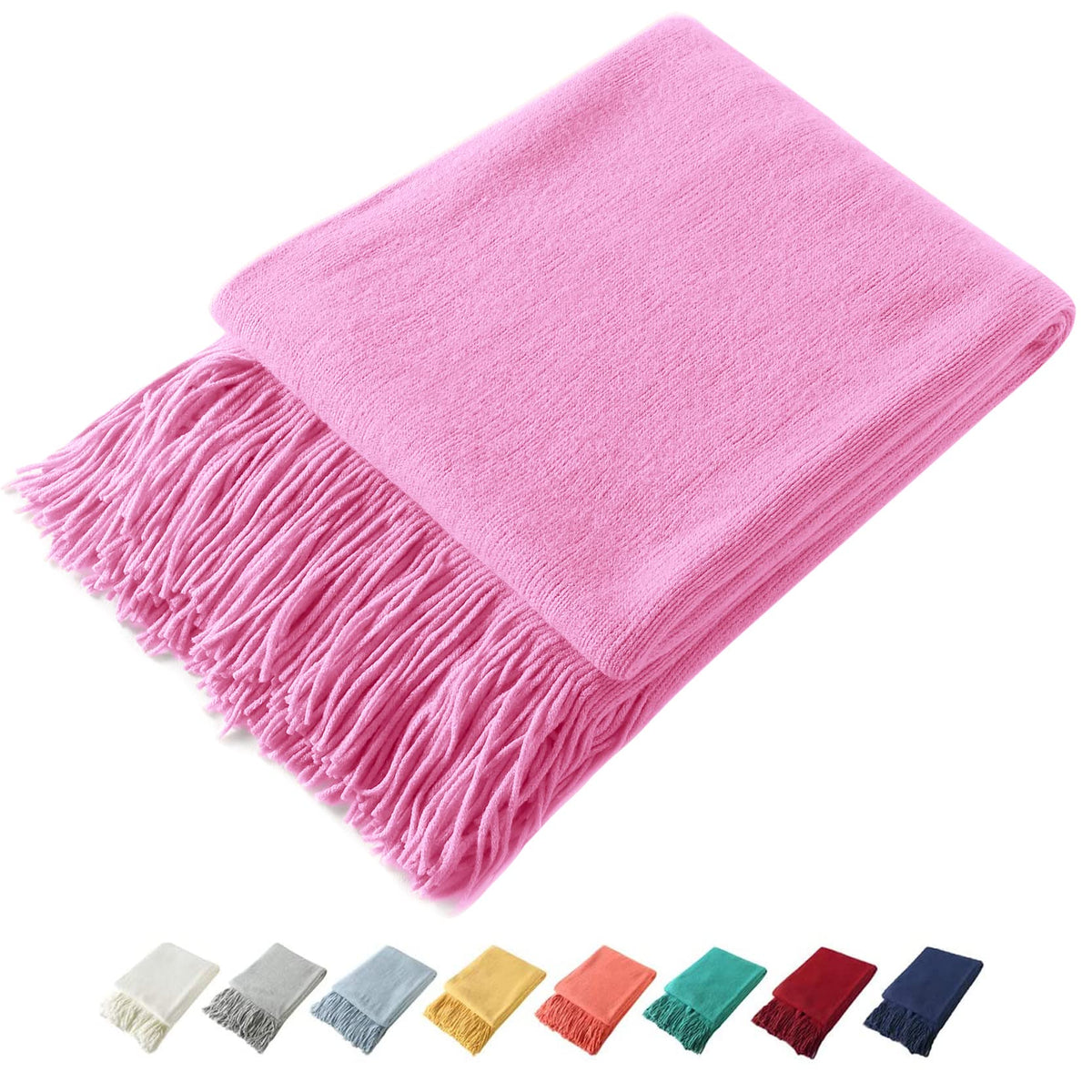 Homiest Soft Knitted Fringe Throw Blanket for Sofa and Bed