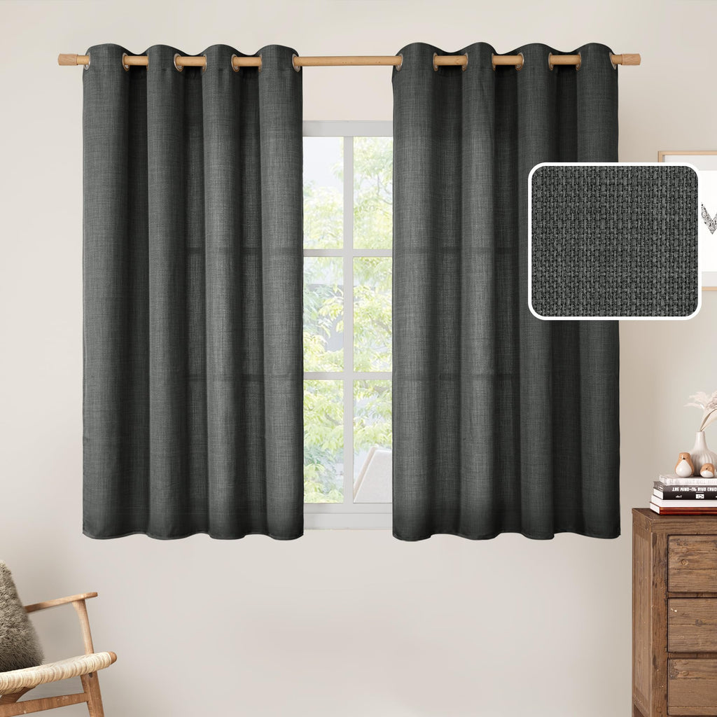 LAMIT Natural Faux Linen Curtains for Bedroom, Bronze Grommet Light Filtering Burlap Drapes, Set of 2 Panels