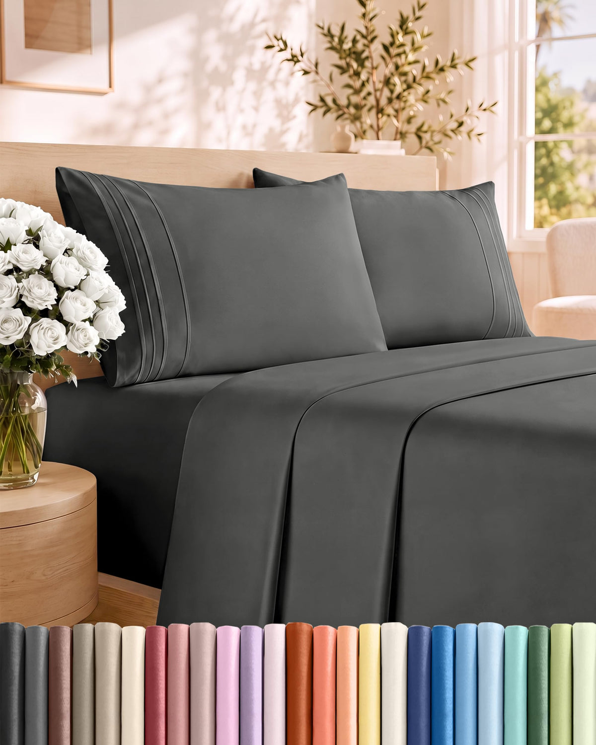 CGK Unlimited 4 Piece Sheet Set - Ultra-Soft, Breathable & Cooling Bed Sheets Set - Hotel Luxury Bedding for Women & Men with Deep Pockets - Wrinkle & Fade Free - Oeko-Tex