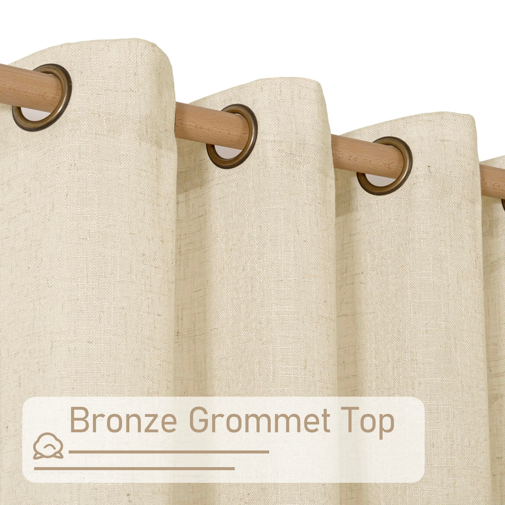 LAMIT Natural Faux Linen Curtains for Bedroom, Bronze Grommet Light Filtering Burlap Drapes, Set of 2 Panels