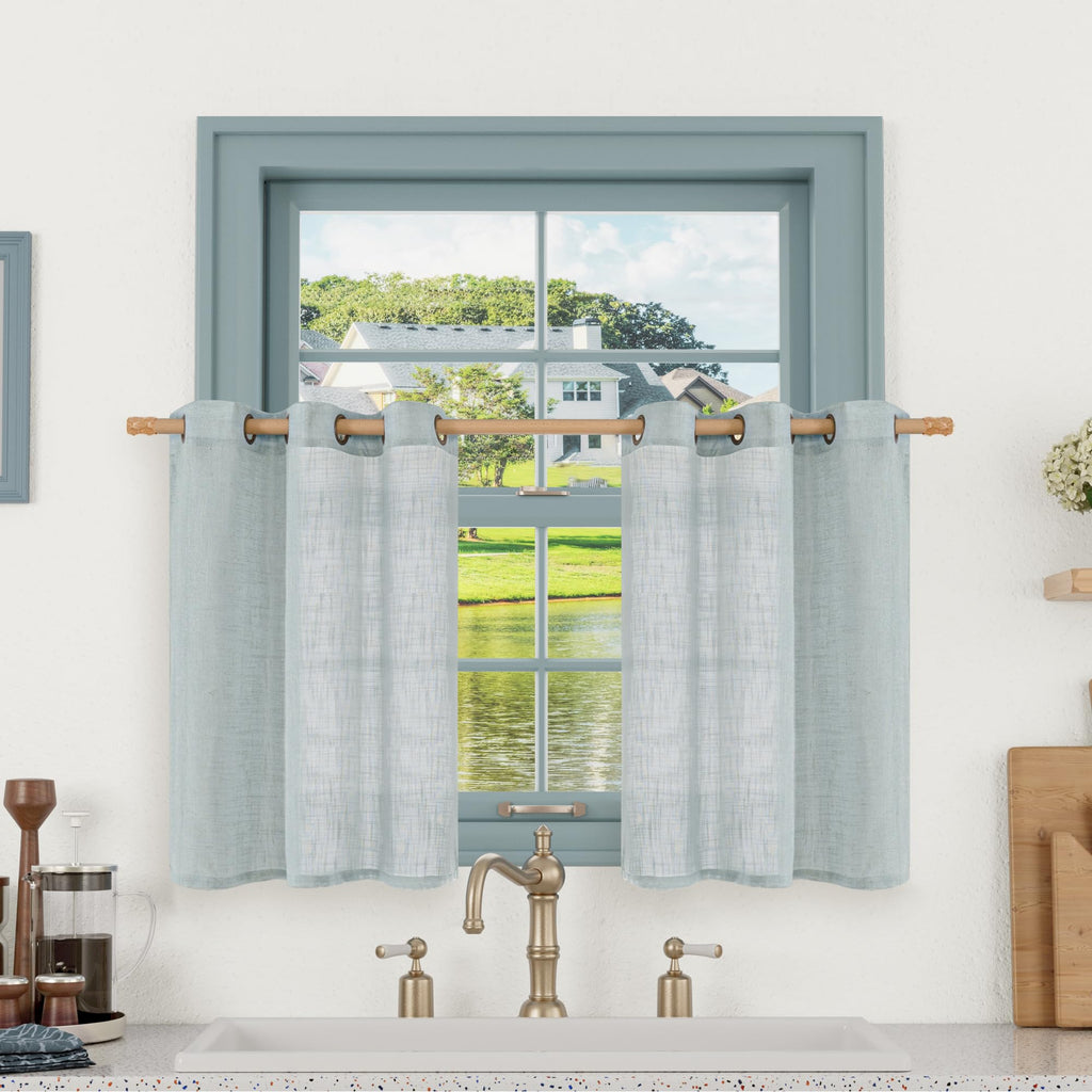 LAMIT Natural Faux Linen Curtains for Bedroom, Bronze Grommet Light Filtering Burlap Drapes, Set of 2 Panels