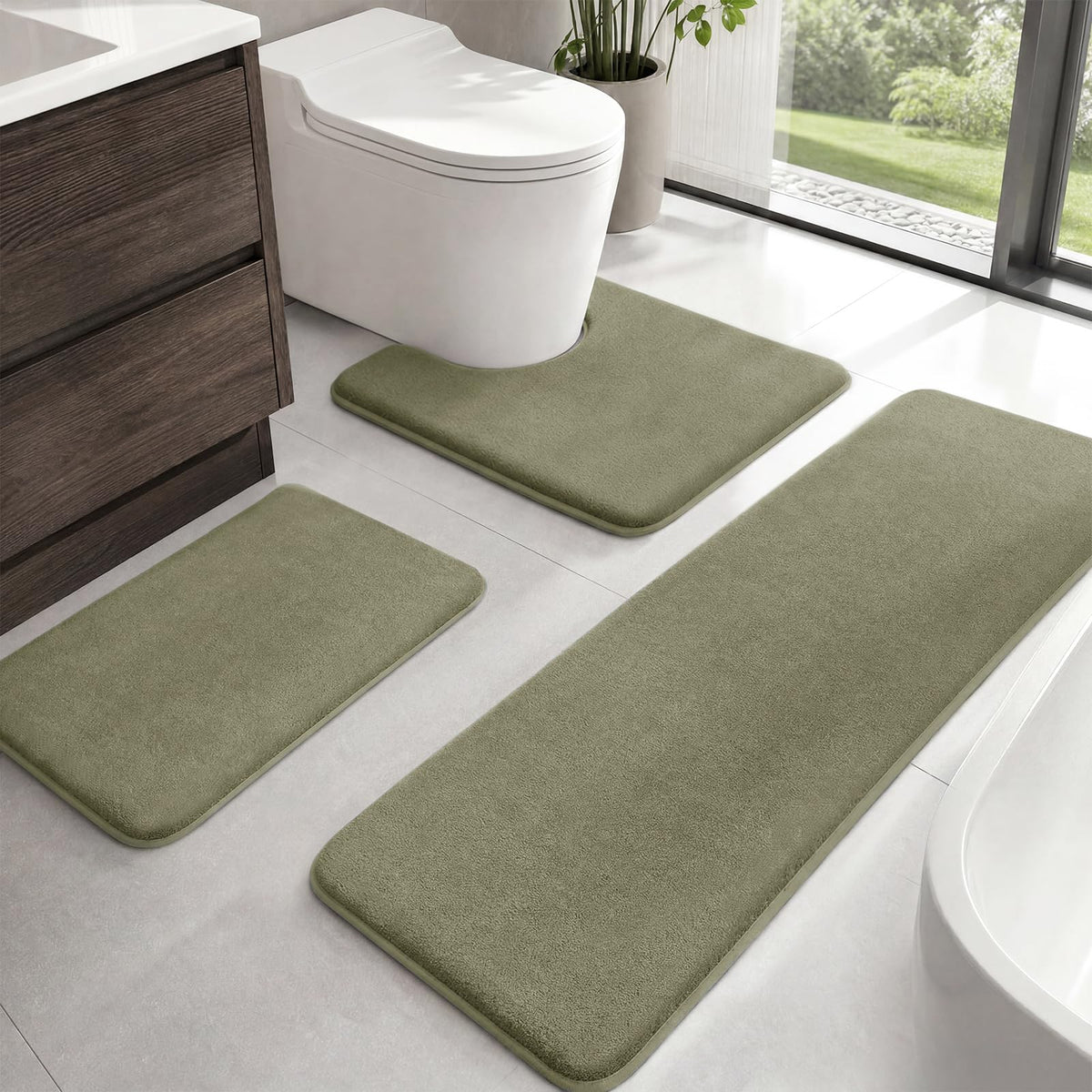 HUXMEYSON 3-Piece Soft Absorbent Non-Slip Bathroom Rug Set