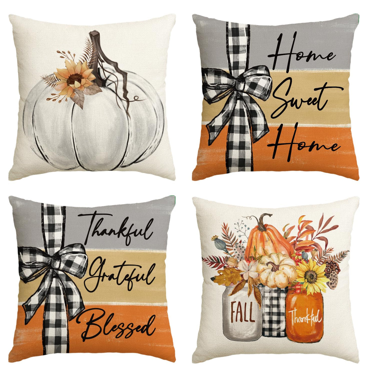 AVOIN Colorlife Set of 4 Fall Pumpkin Pillow Covers
