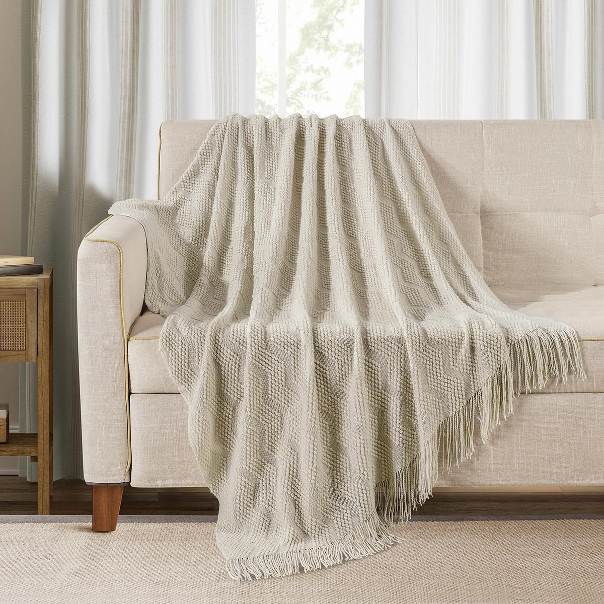 BOURINA Soft Textured Knitted Throw Blanket for Sofa
