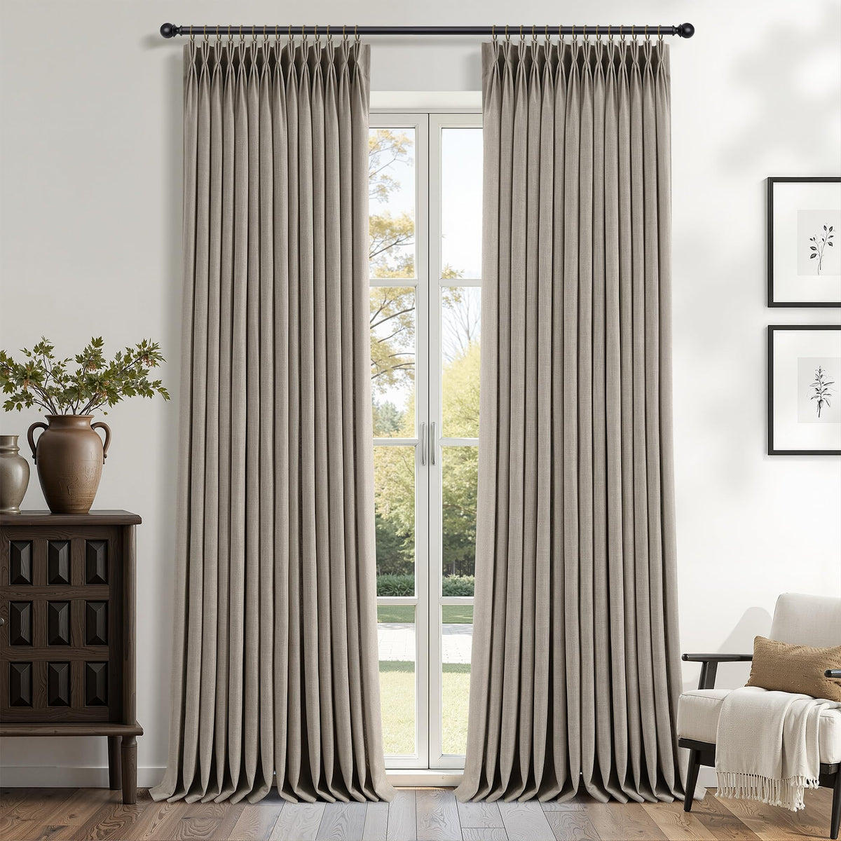 Triple Pinch-Pleated Light-Filtering Linen Curtains