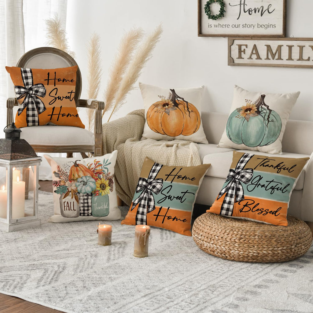 AVOIN colorlife Fall Pumpkin Pillow Covers Set of 4