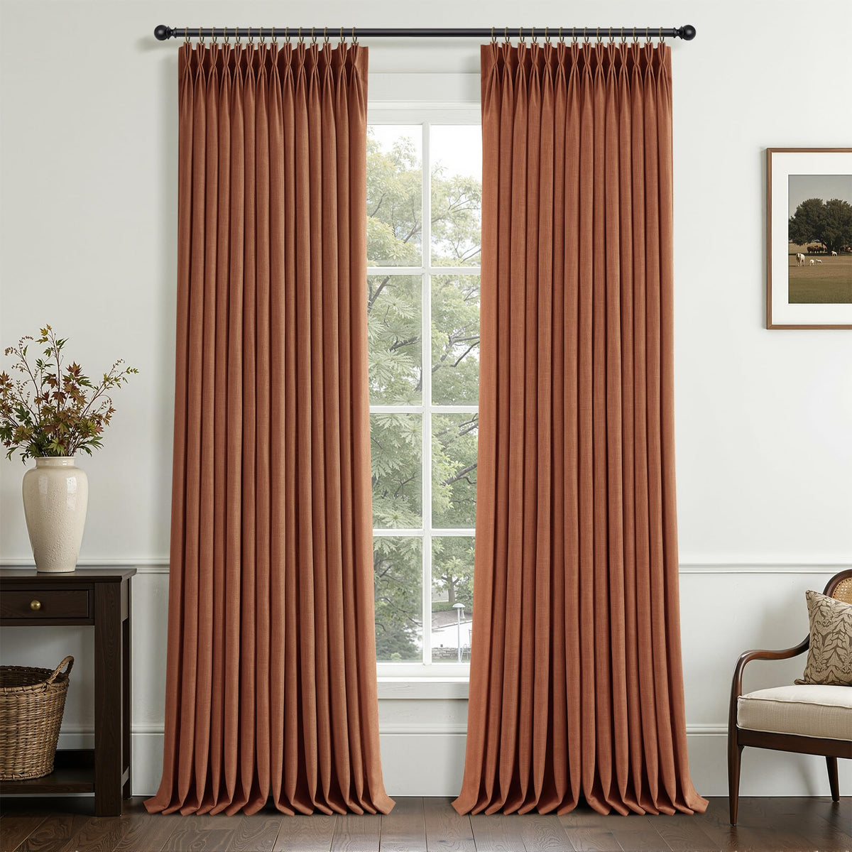 Triple Pinch-Pleated Light-Filtering Linen Curtains