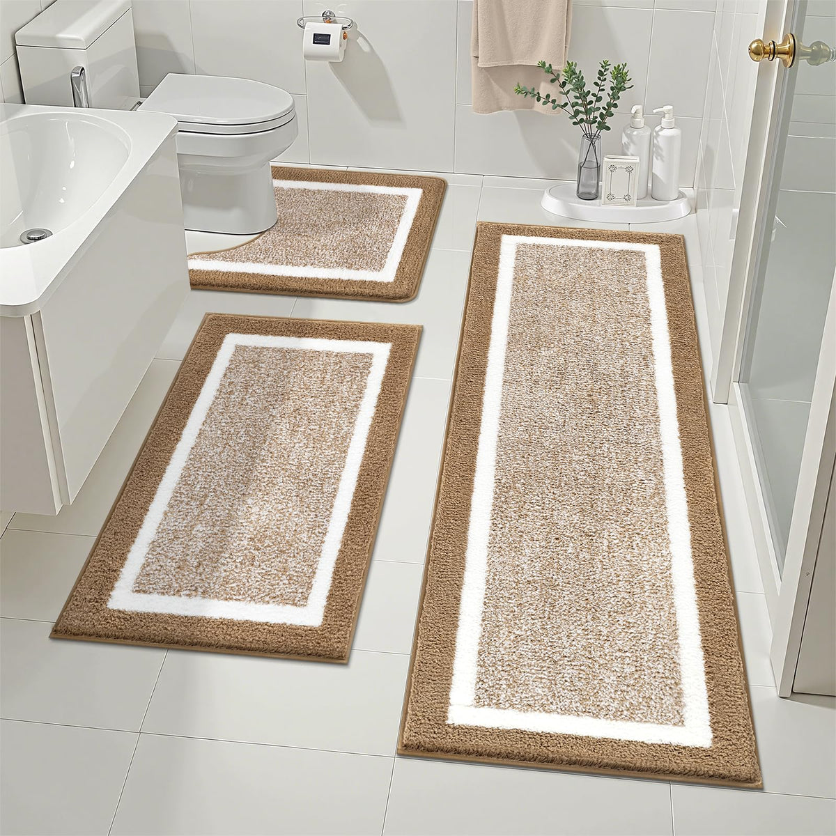 Pauwer Non-Slip Washable Bathroom Rug and Bath Mat Set