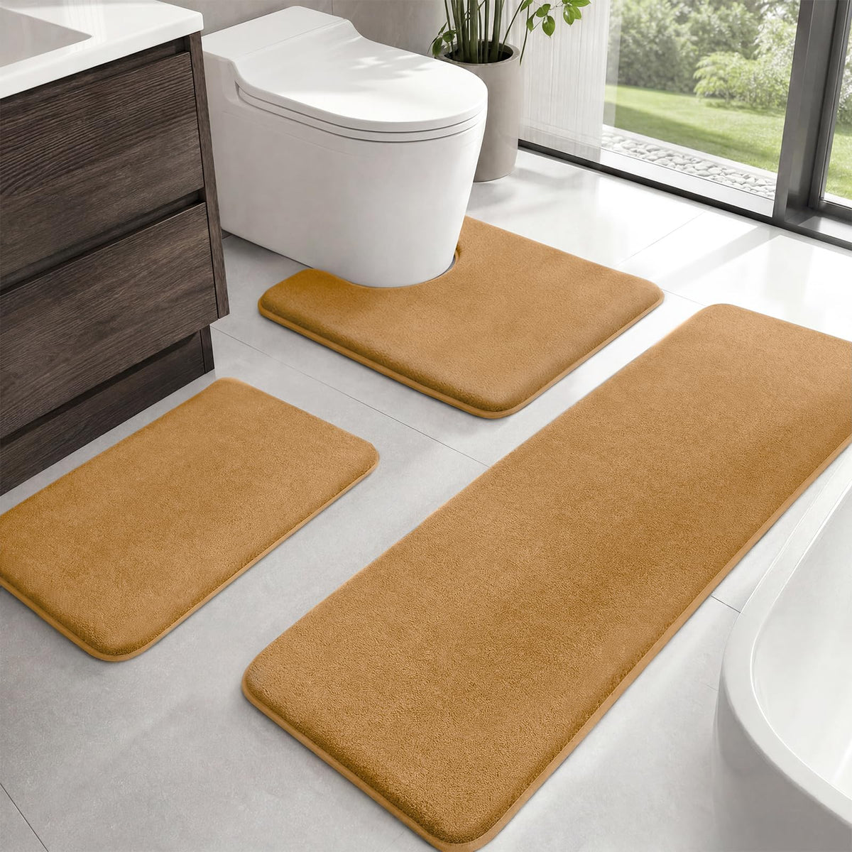 HUXMEYSON 3-Piece Soft Absorbent Non-Slip Bathroom Rug Set