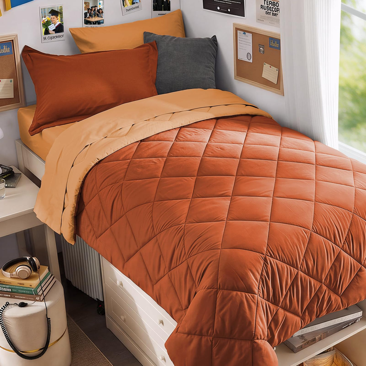 MUXHOMO 7 Pieces Comforter Set, Reversible Bed in a Bag for All Season, Bedding Set with Comforter, Flat Sheet, Fitted Sheet, Pillowcases & Shams