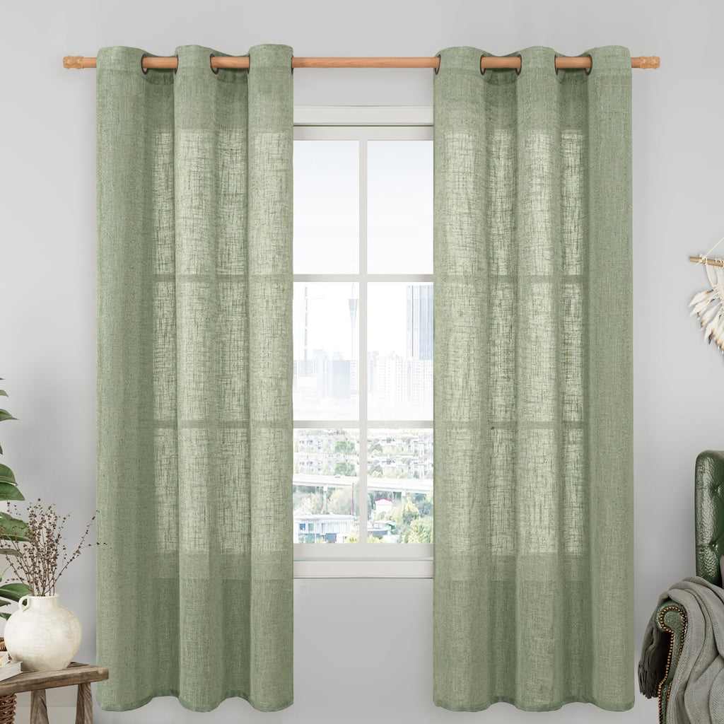 LAMIT Natural Faux Linen Curtains for Bedroom, Bronze Grommet Light Filtering Burlap Drapes, Set of 2 Panels