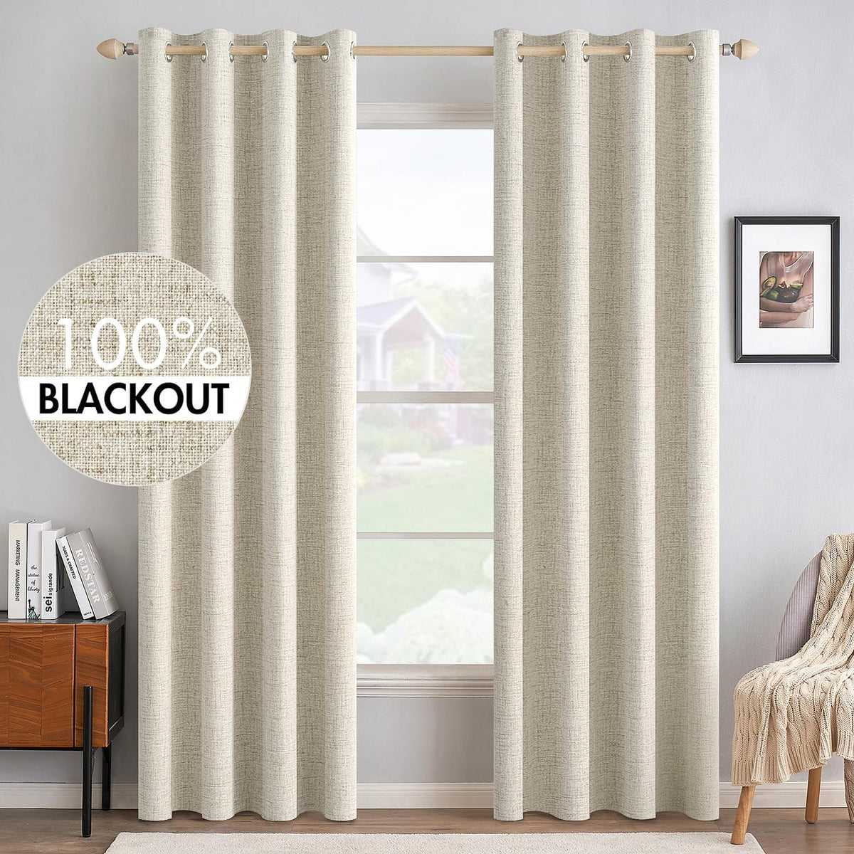 MIULEE Linen-Textured Thermal Insulated Blackout Curtains