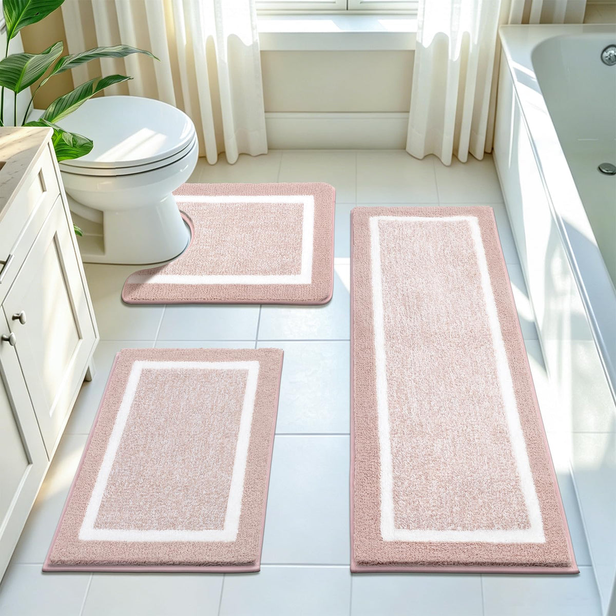 Pauwer Non-Slip Washable Bathroom Rug and Bath Mat Set