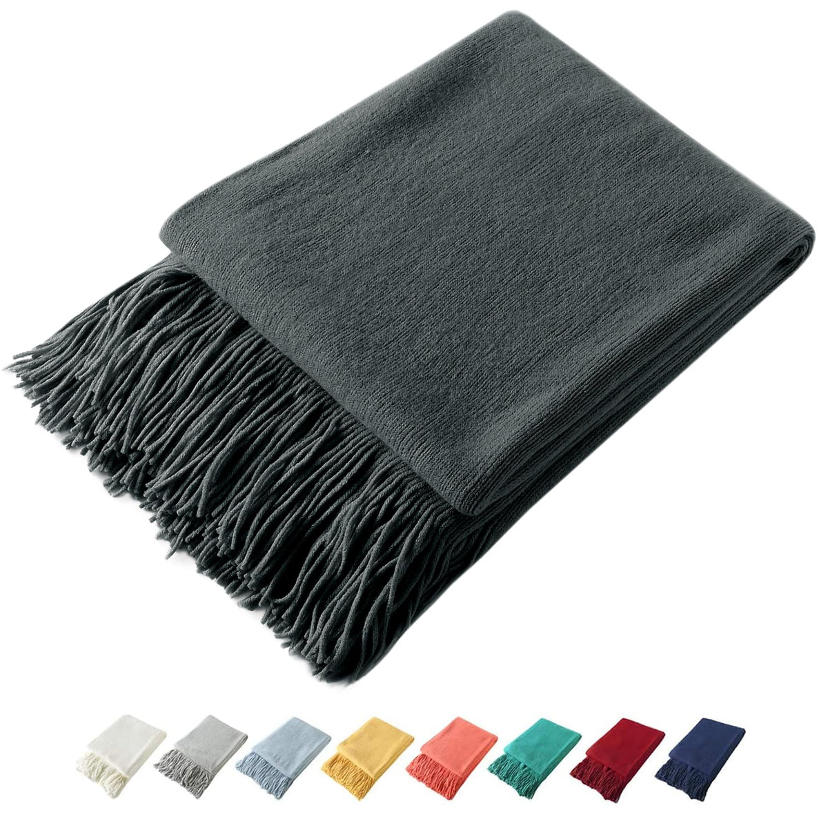 Homiest Soft Knitted Fringe Throw Blanket for Sofa and Bed