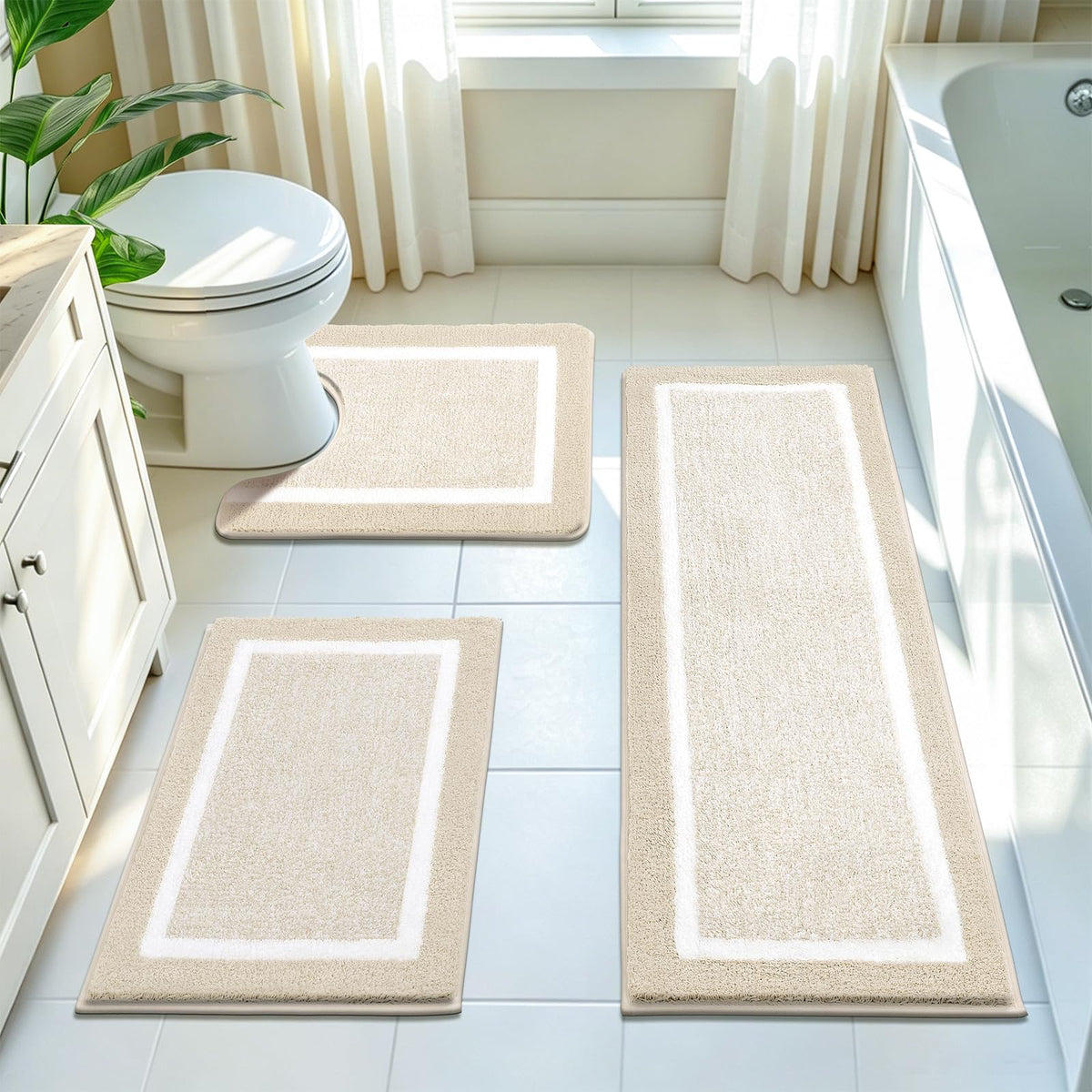Pauwer Non-Slip Washable Bathroom Rug and Bath Mat Set