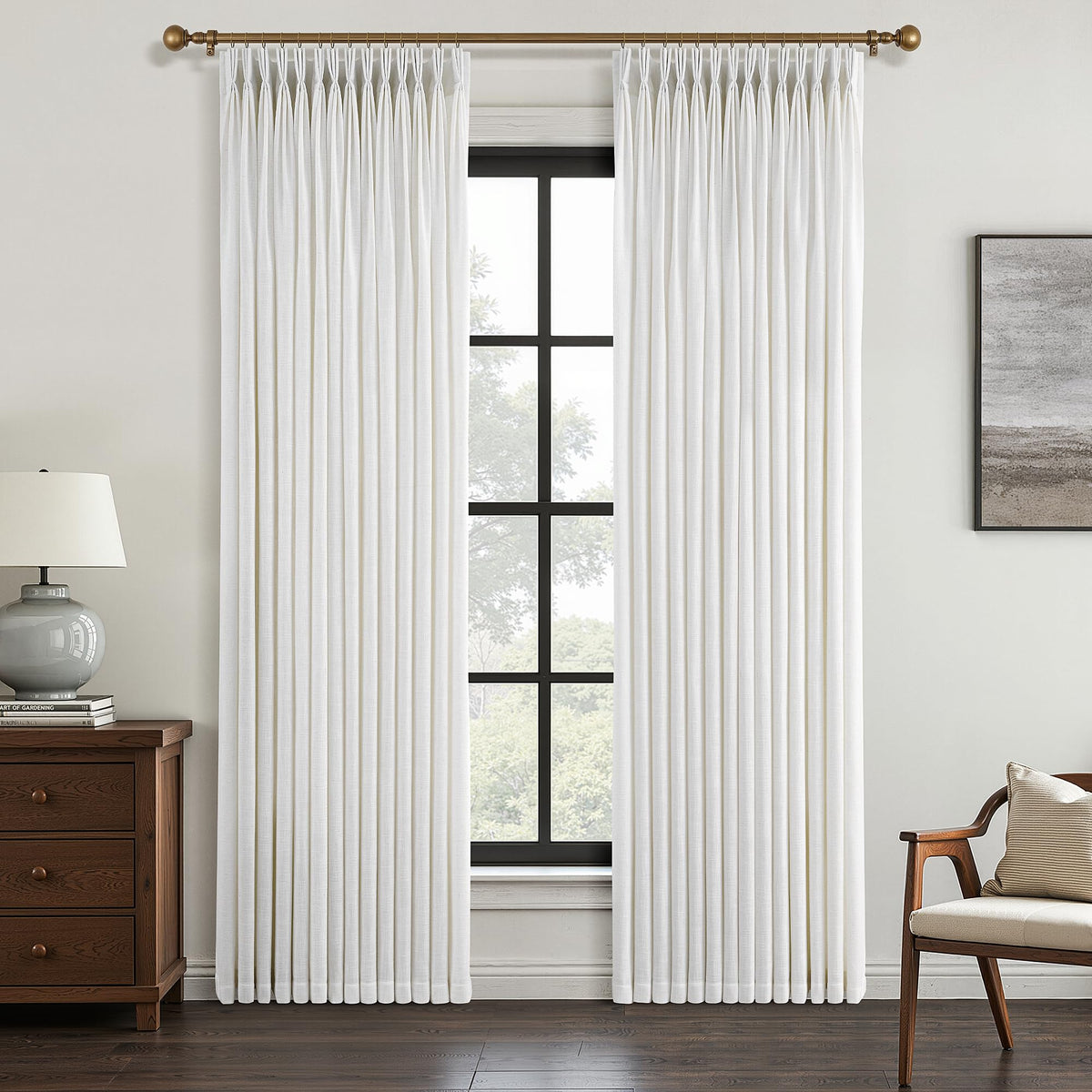 Triple Pinch-Pleated Light-Filtering Linen Curtains