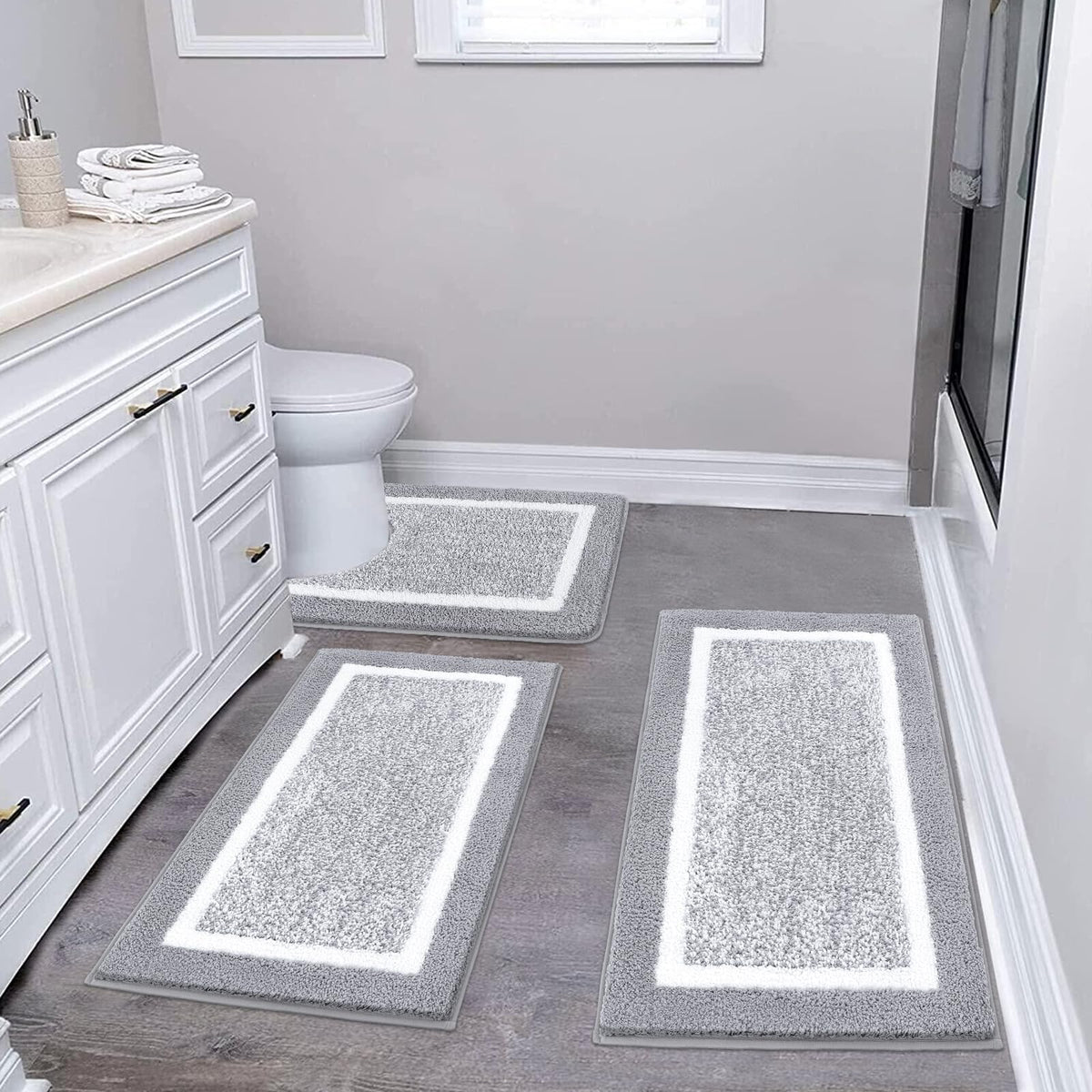 Pauwer Non-Slip Washable Bathroom Rug and Bath Mat Set