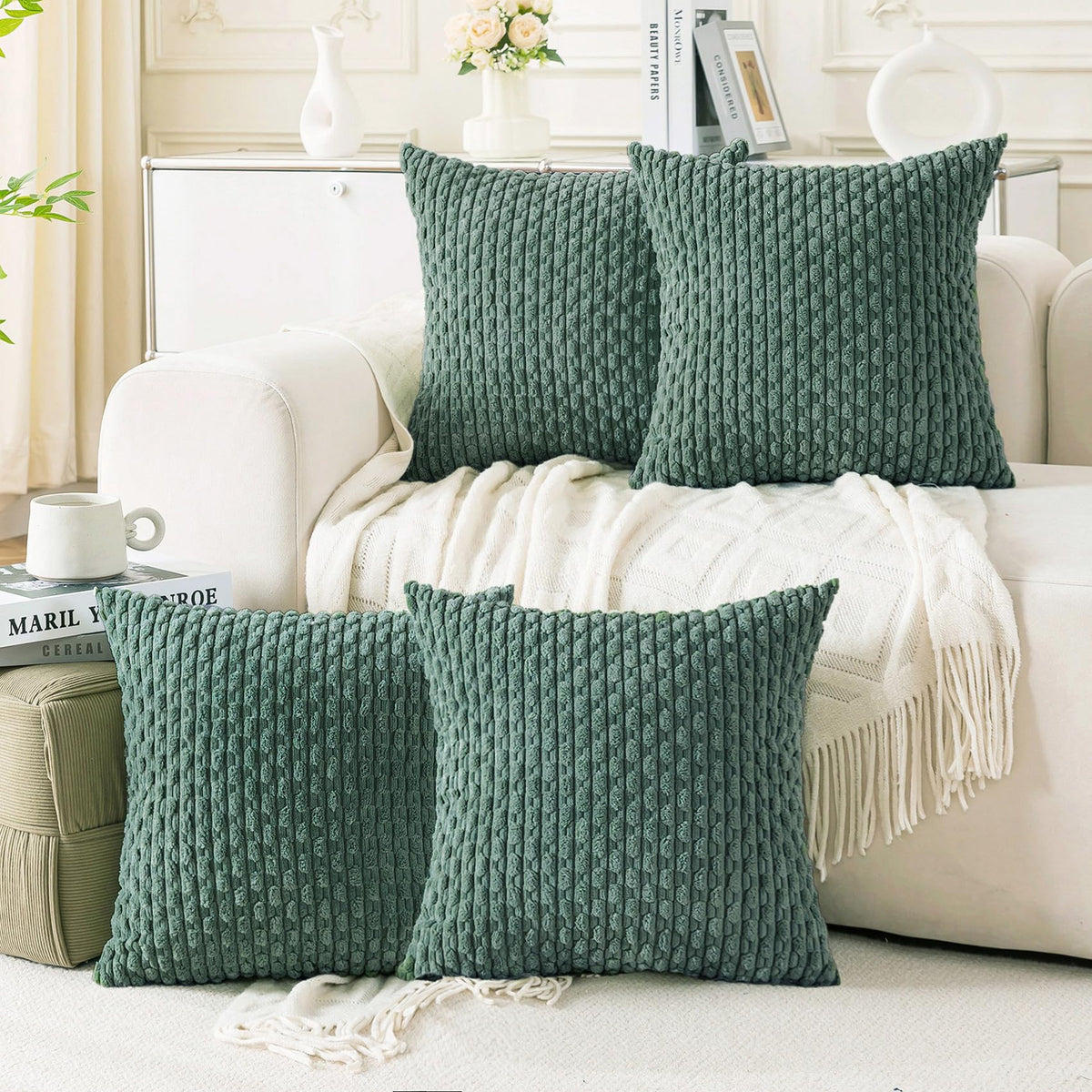 Cozoomy Set of 4 Corduroy Decorative Pillow Covers