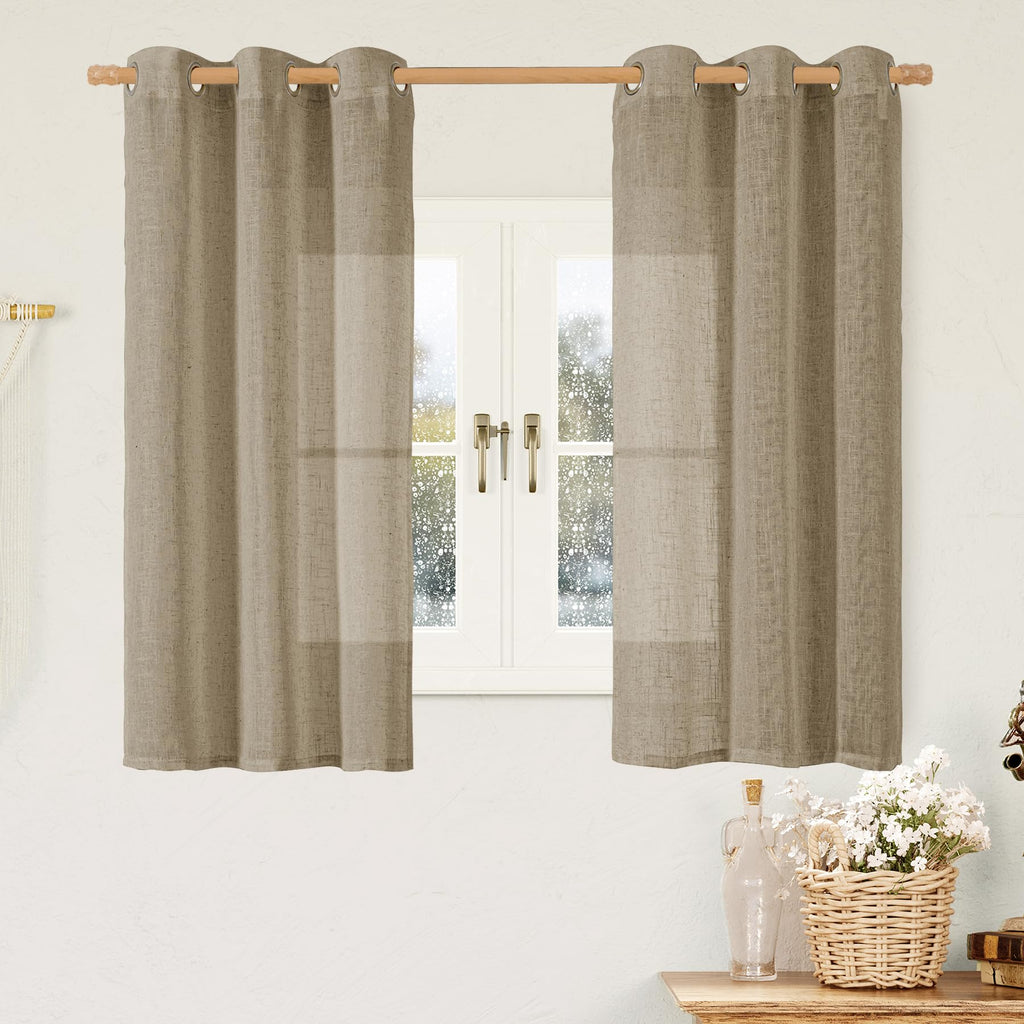 LAMIT Natural Faux Linen Curtains for Bedroom, Bronze Grommet Light Filtering Burlap Drapes, Set of 2 Panels