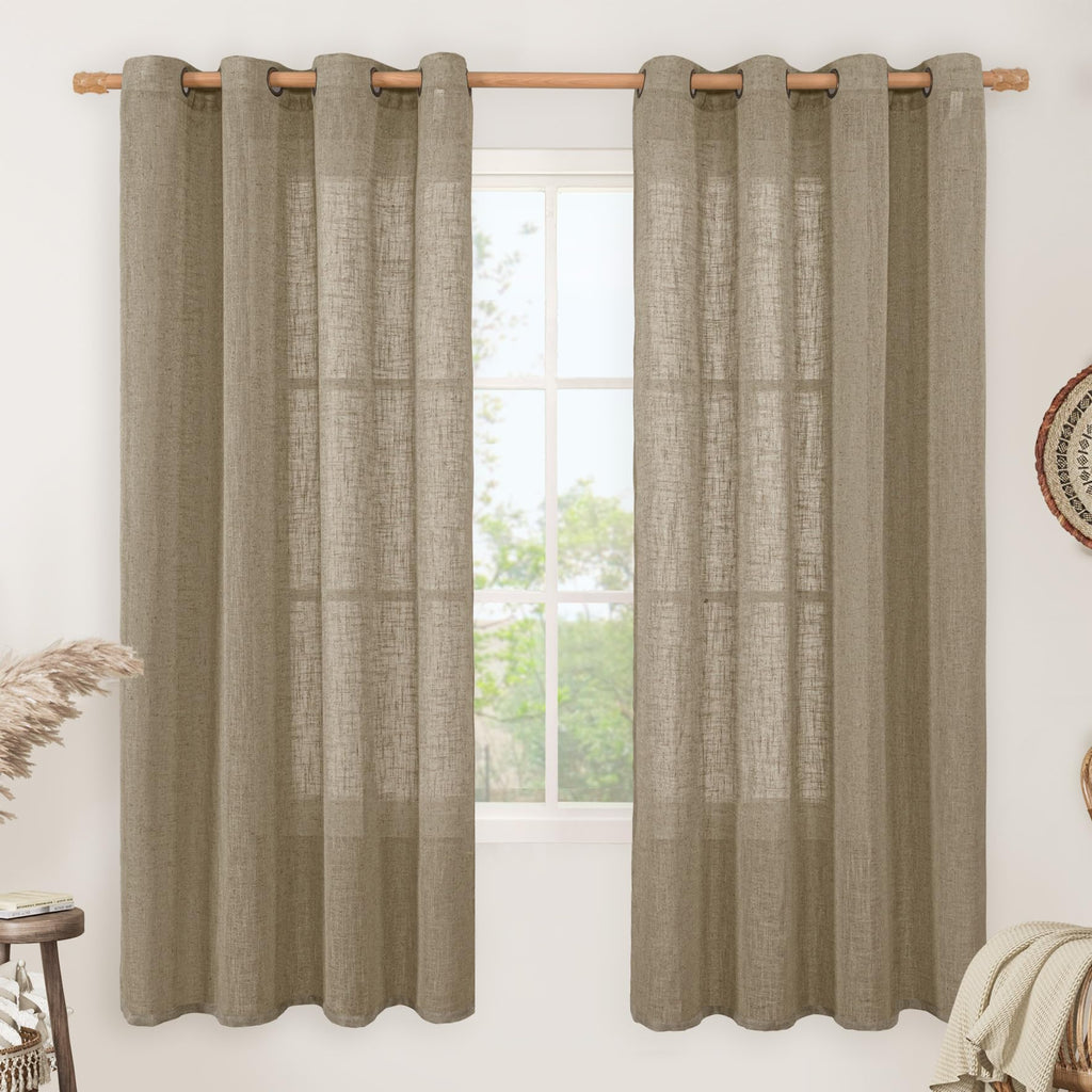 LAMIT Natural Faux Linen Curtains for Bedroom, Bronze Grommet Light Filtering Burlap Drapes, Set of 2 Panels