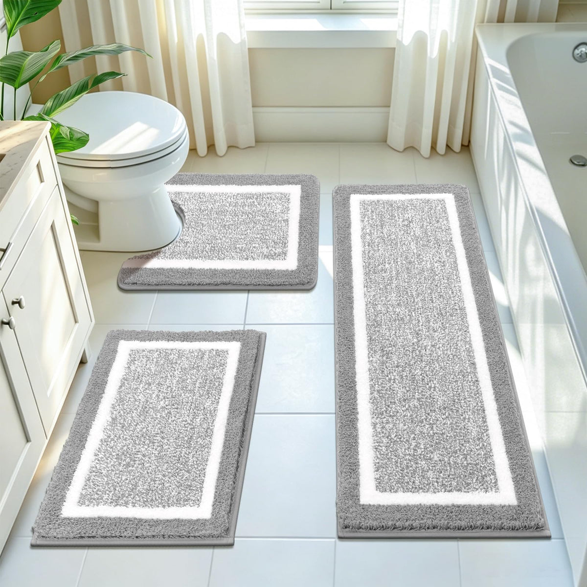 Pauwer Non-Slip Washable Bathroom Rug and Bath Mat Set