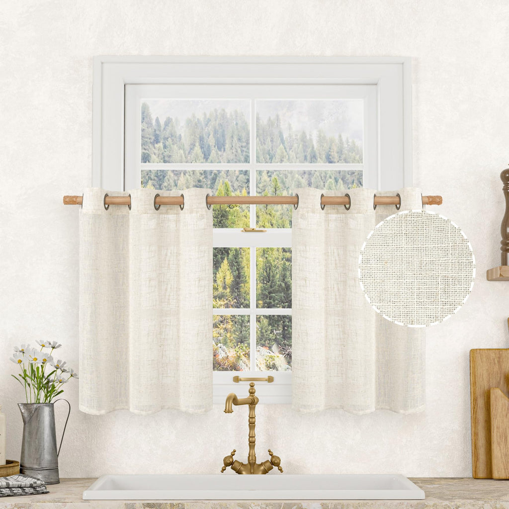 LAMIT Natural Faux Linen Curtains for Bedroom, Bronze Grommet Light Filtering Burlap Drapes, Set of 2 Panels