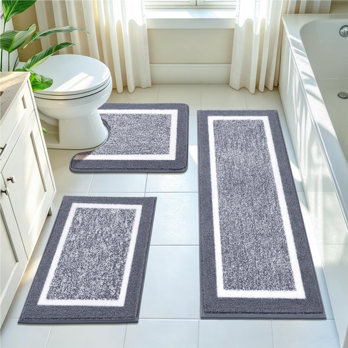 Pauwer Non-Slip Washable Bathroom Rug and Bath Mat Set