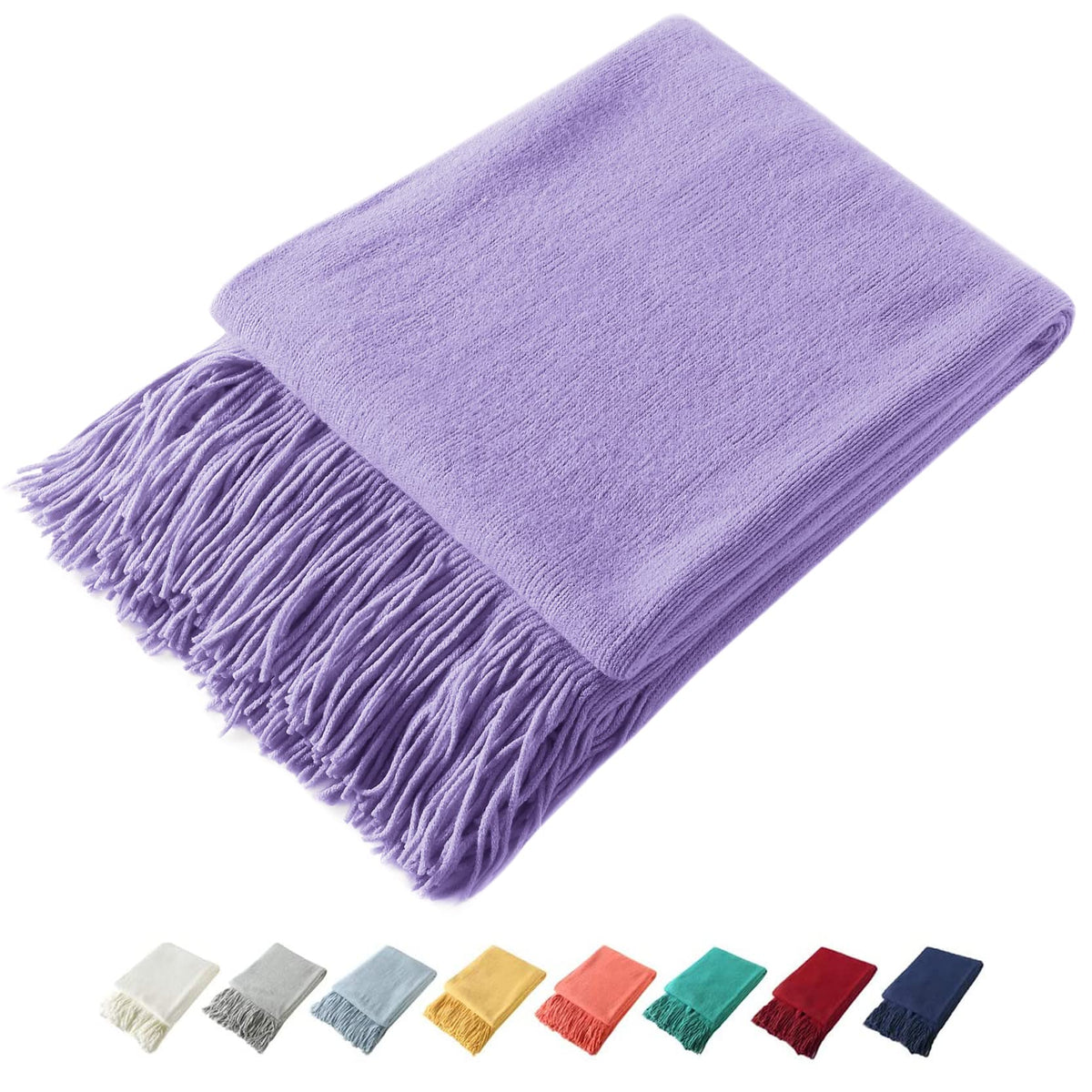 Homiest Soft Knitted Fringe Throw Blanket for Sofa and Bed