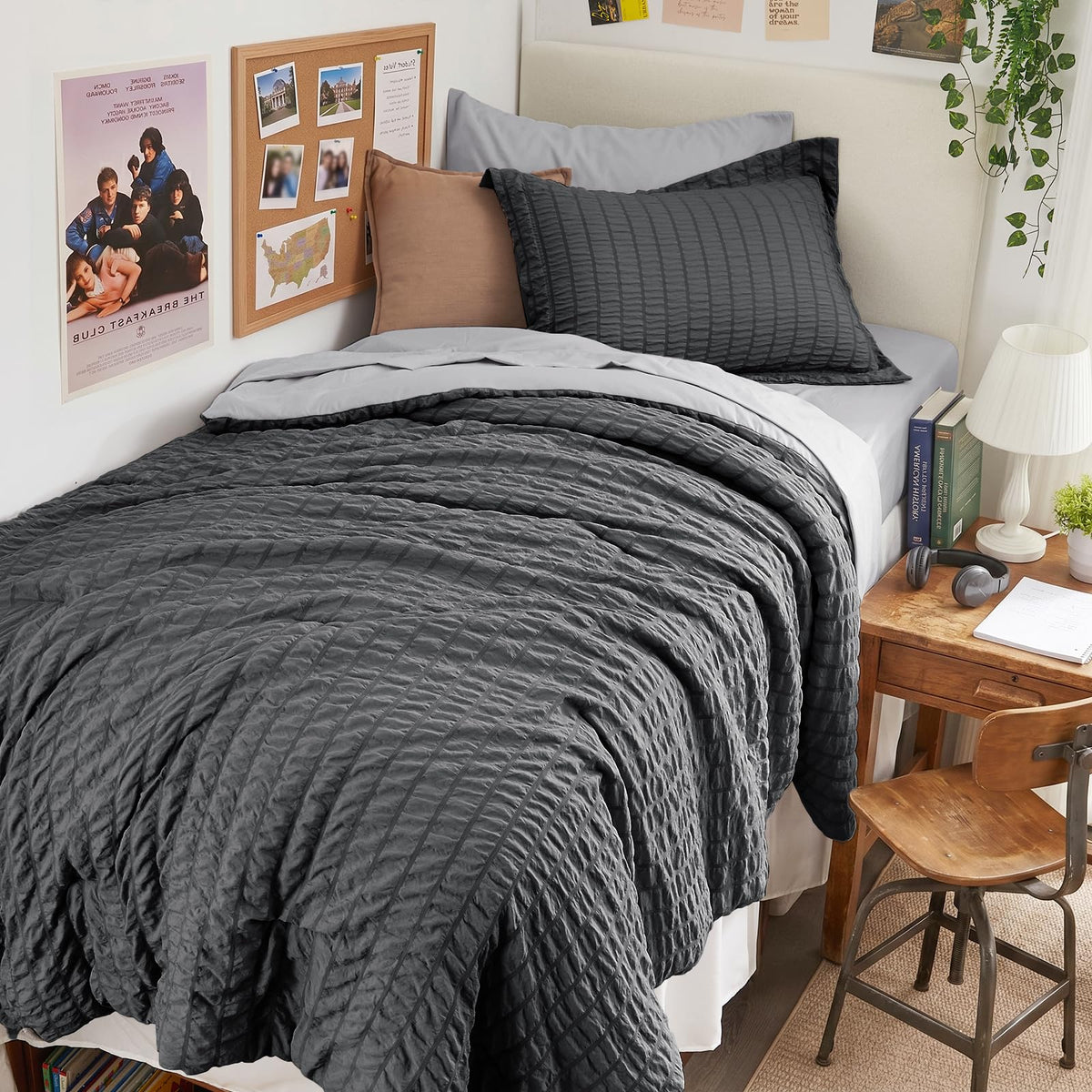 HYMOKEGE Comforter Set Seersucker 7 Pieces, All Season Luxury Bed in a Bag for Bedroom, Bedding Set with Comforters, Sheets, Pillowcases & Shams