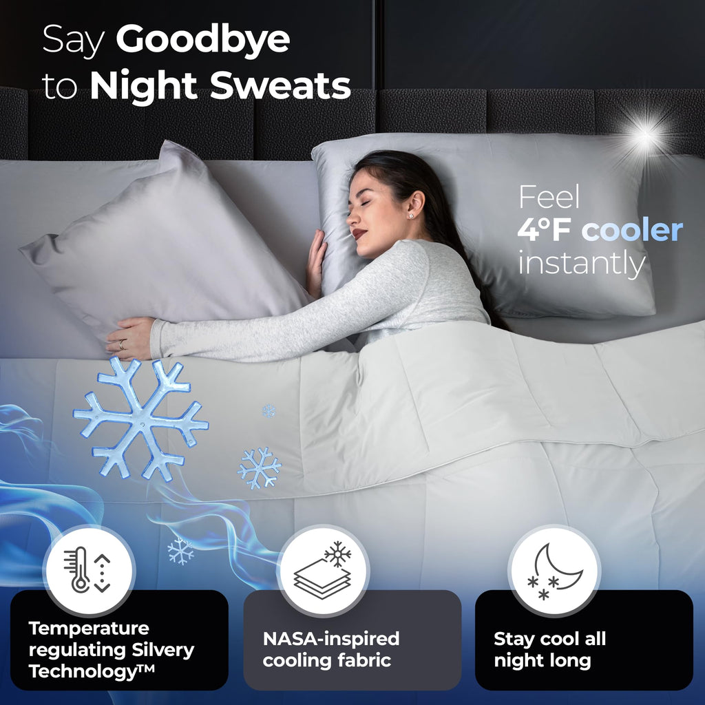 Silvery® Silver-Infused Cooling Comforter – Award-Winning Self-Cooling Blanket for Hot Sleepers with Self-Cleaning Silvery Technology™ for Sweat-Free & Cool Sleep