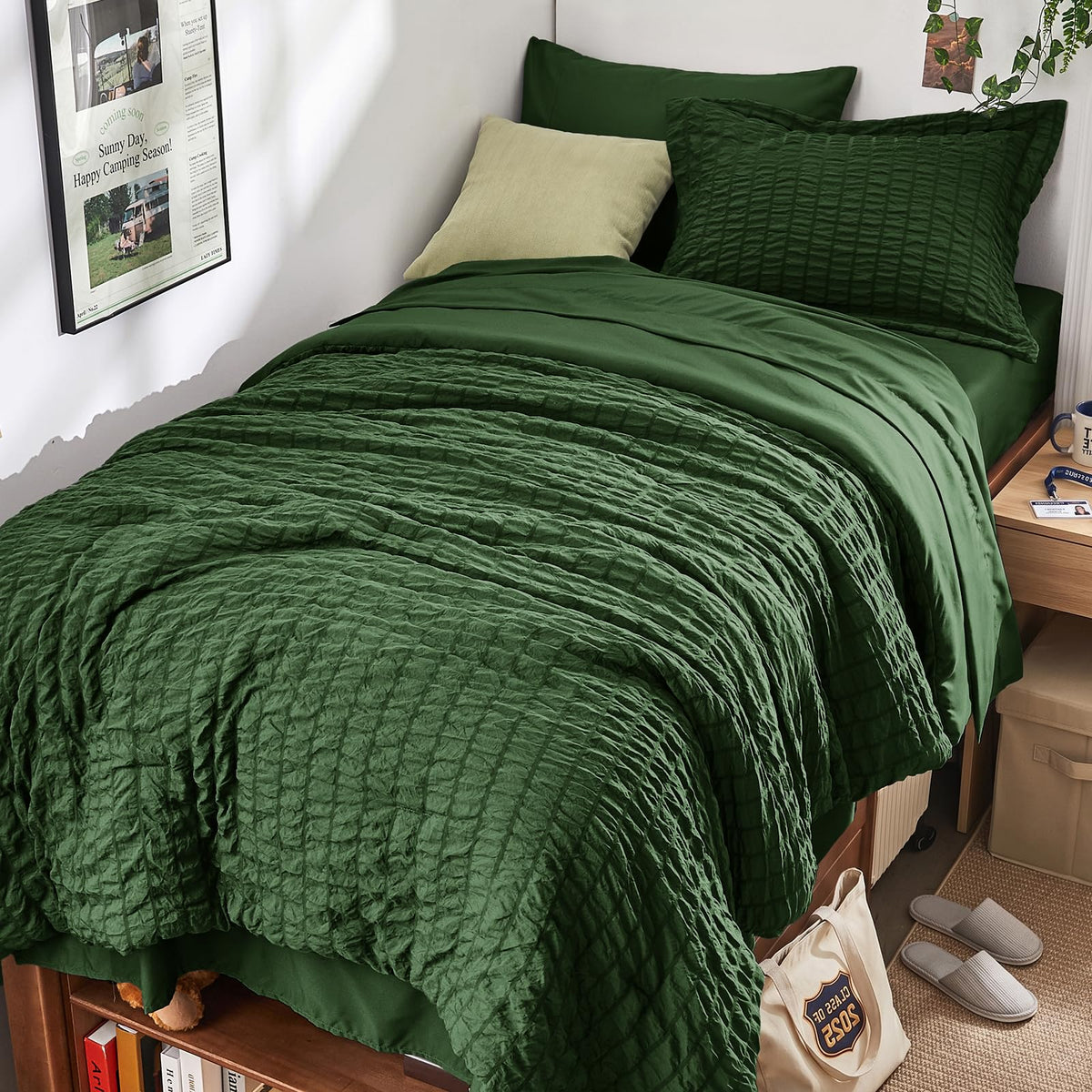 HYMOKEGE Comforter Set Seersucker 7 Pieces, All Season Luxury Bed in a Bag for Bedroom, Bedding Set with Comforters, Sheets, Pillowcases & Shams