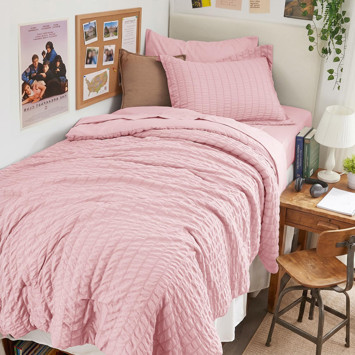 HYMOKEGE Comforter Set Seersucker 7 Pieces, All Season Luxury Bed in a Bag for Bedroom, Bedding Set with Comforters, Sheets, Pillowcases & Shams