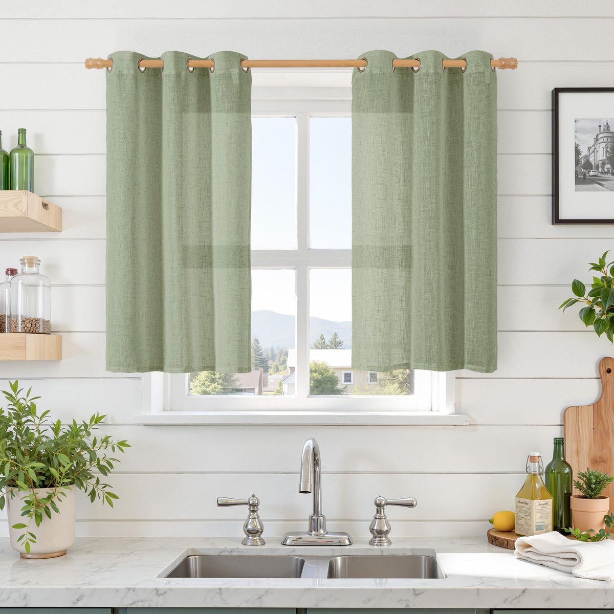 LAMIT Natural Faux Linen Curtains for Bedroom, Bronze Grommet Light Filtering Burlap Drapes, Set of 2 Panels