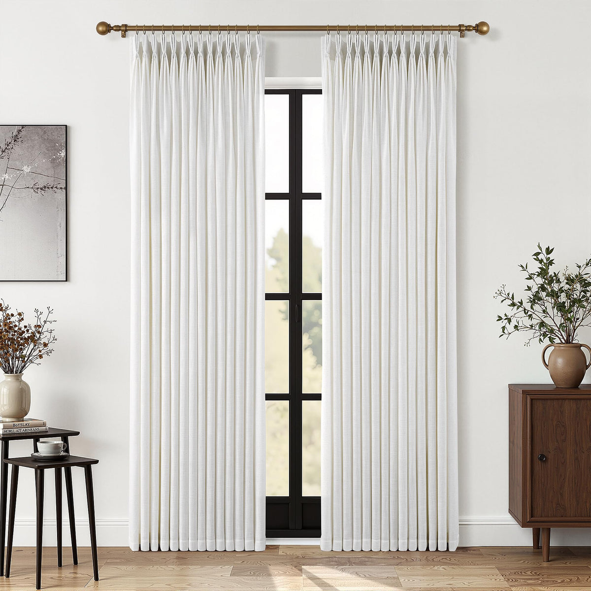 Triple Pinch-Pleated Light-Filtering Linen Curtains