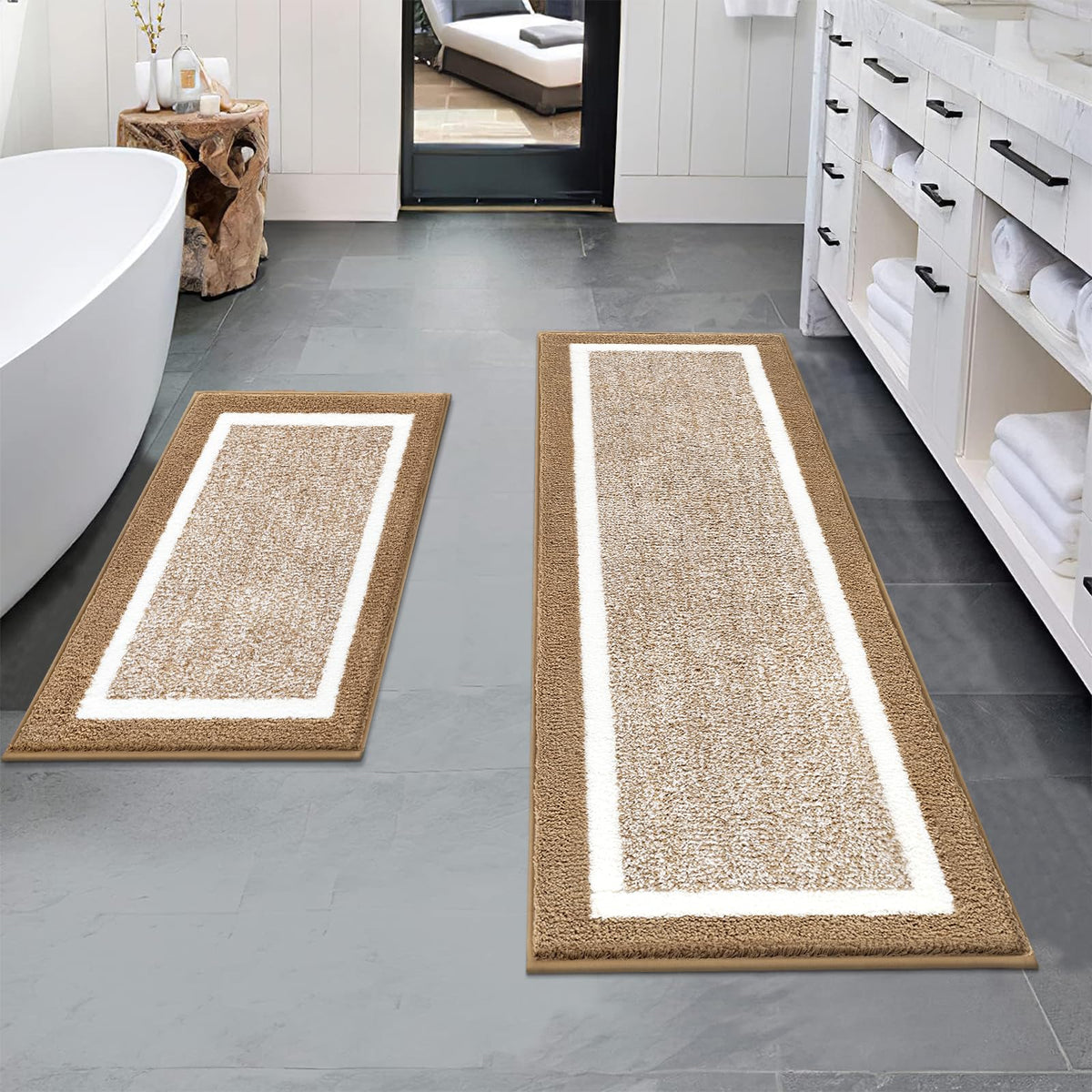Pauwer Non-Slip Washable Bathroom Rug and Bath Mat Set