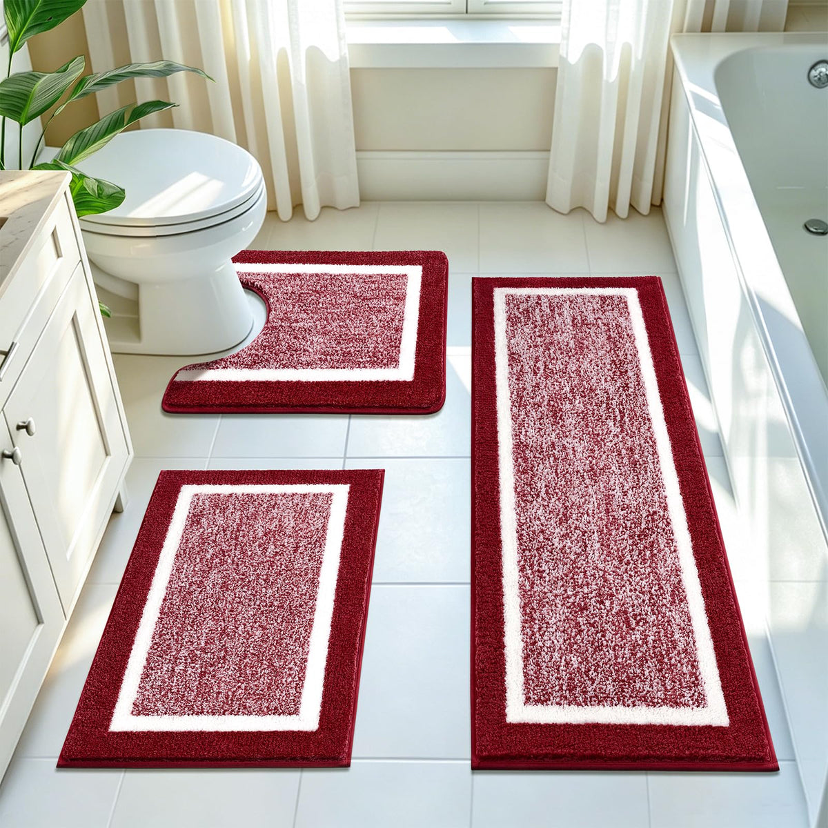 Pauwer Non-Slip Washable Bathroom Rug and Bath Mat Set