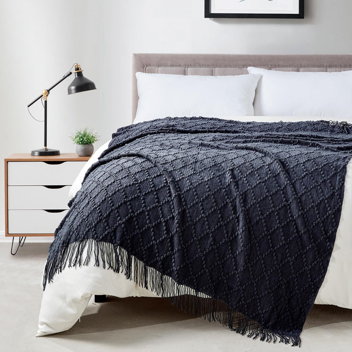 BOURINA Soft Textured Knitted Throw Blanket for Sofa