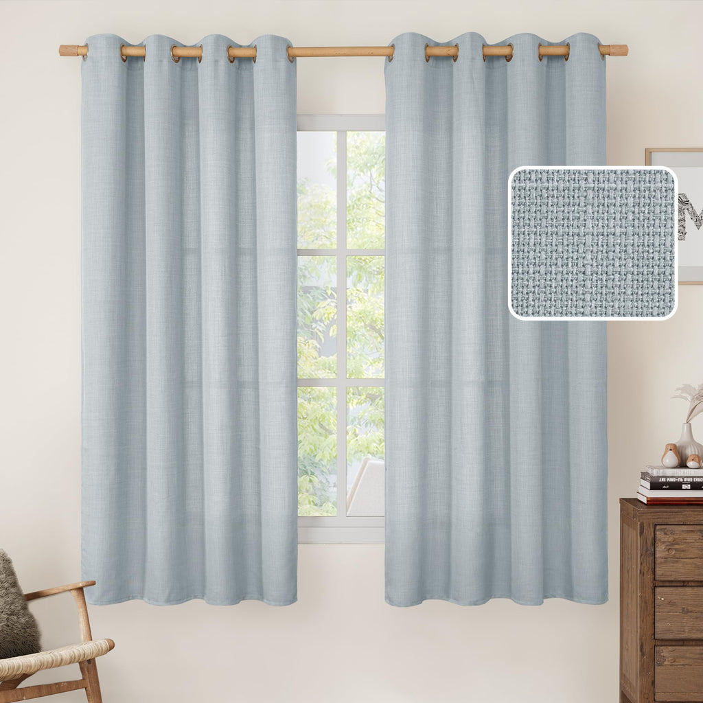 LAMIT Natural Faux Linen Curtains for Bedroom, Bronze Grommet Light Filtering Burlap Drapes, Set of 2 Panels