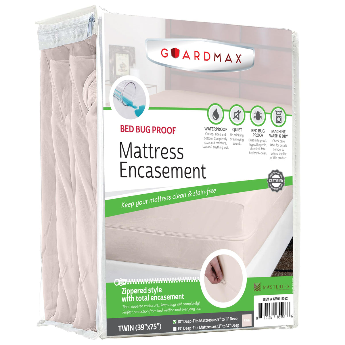 Guardmax Jersey Knitted Zippered Mattress Encasement with Deep Pockets - Waterproof & Bed Bug Proof Mattress Protector - Comfortable, Soft, and Noiseless Zippered Bedding