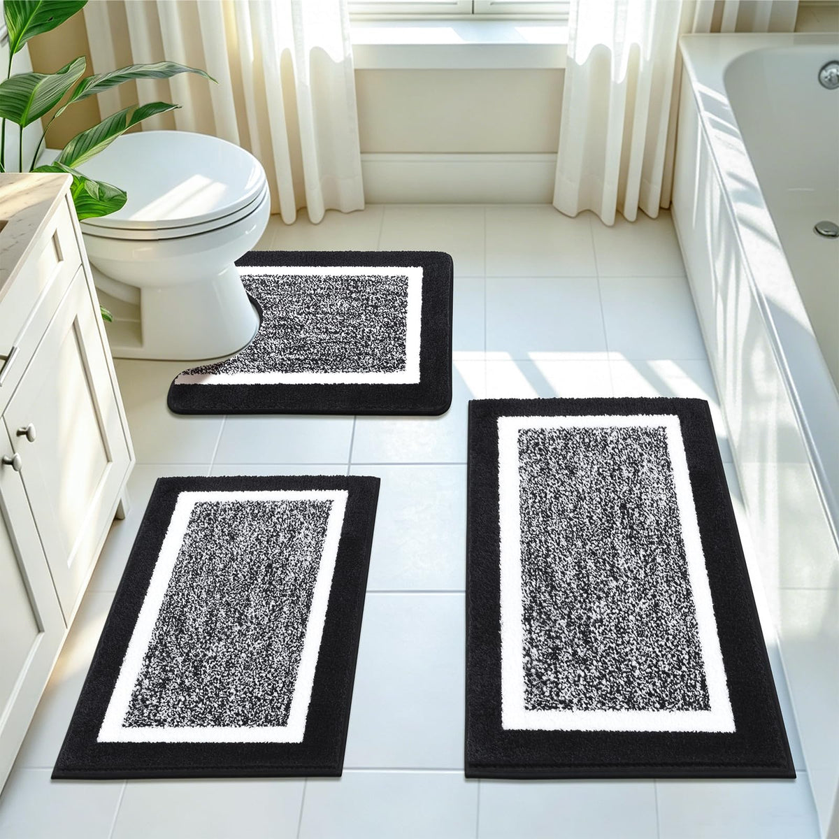 Pauwer Non-Slip Washable Bathroom Rug and Bath Mat Set