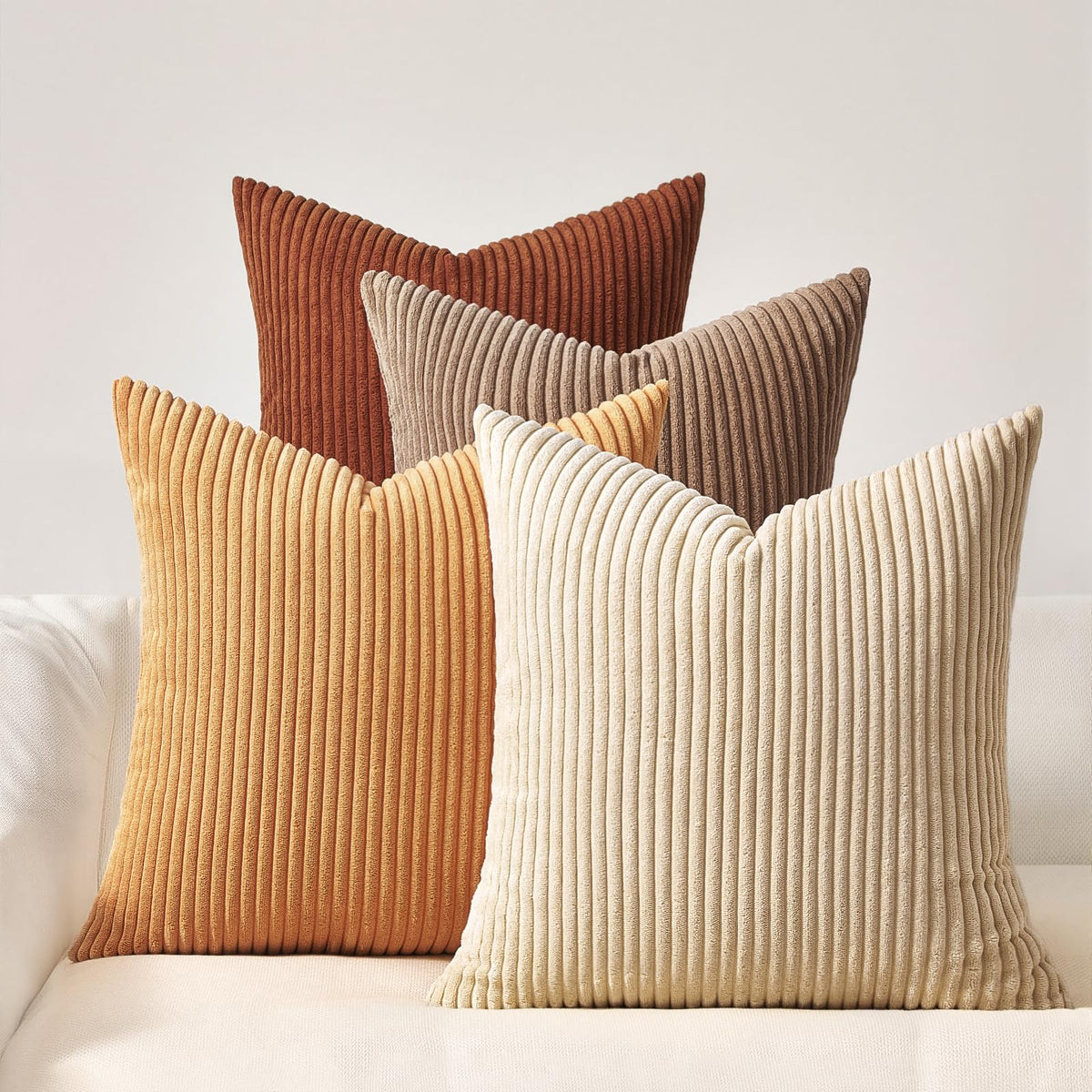 Topfinel Cushion Cover Yellow Green Set of 4 Corduroy Pillow Covers Cushion Cover Decorative Cushion Cover Sofa Cushion Deco for Sofa Bedroom Living Room Balcony Children Fluffy Gradient